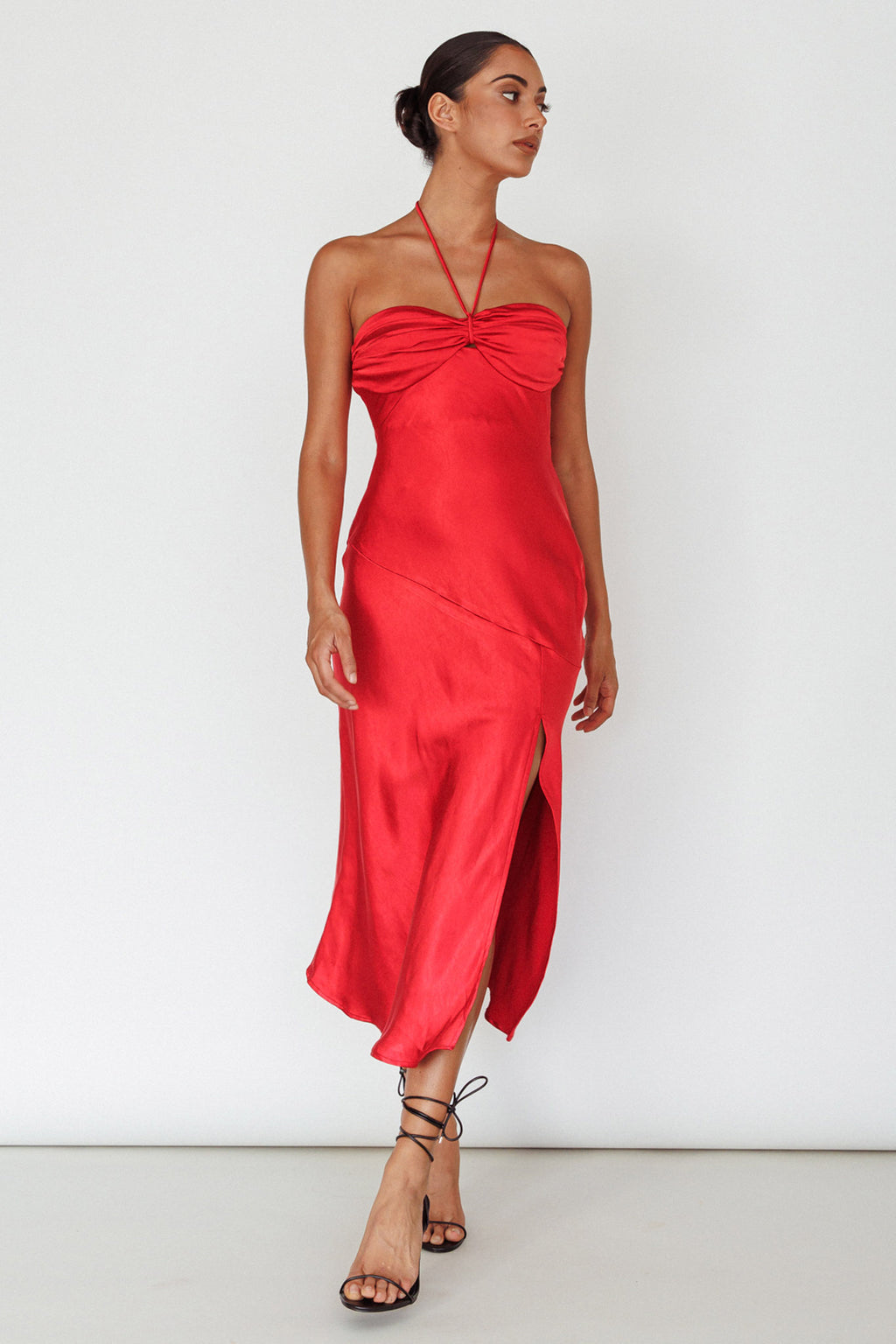 Kindred Spirit Strapless Gathered Bust Midi Dress Red by Selfie Leslie Australia