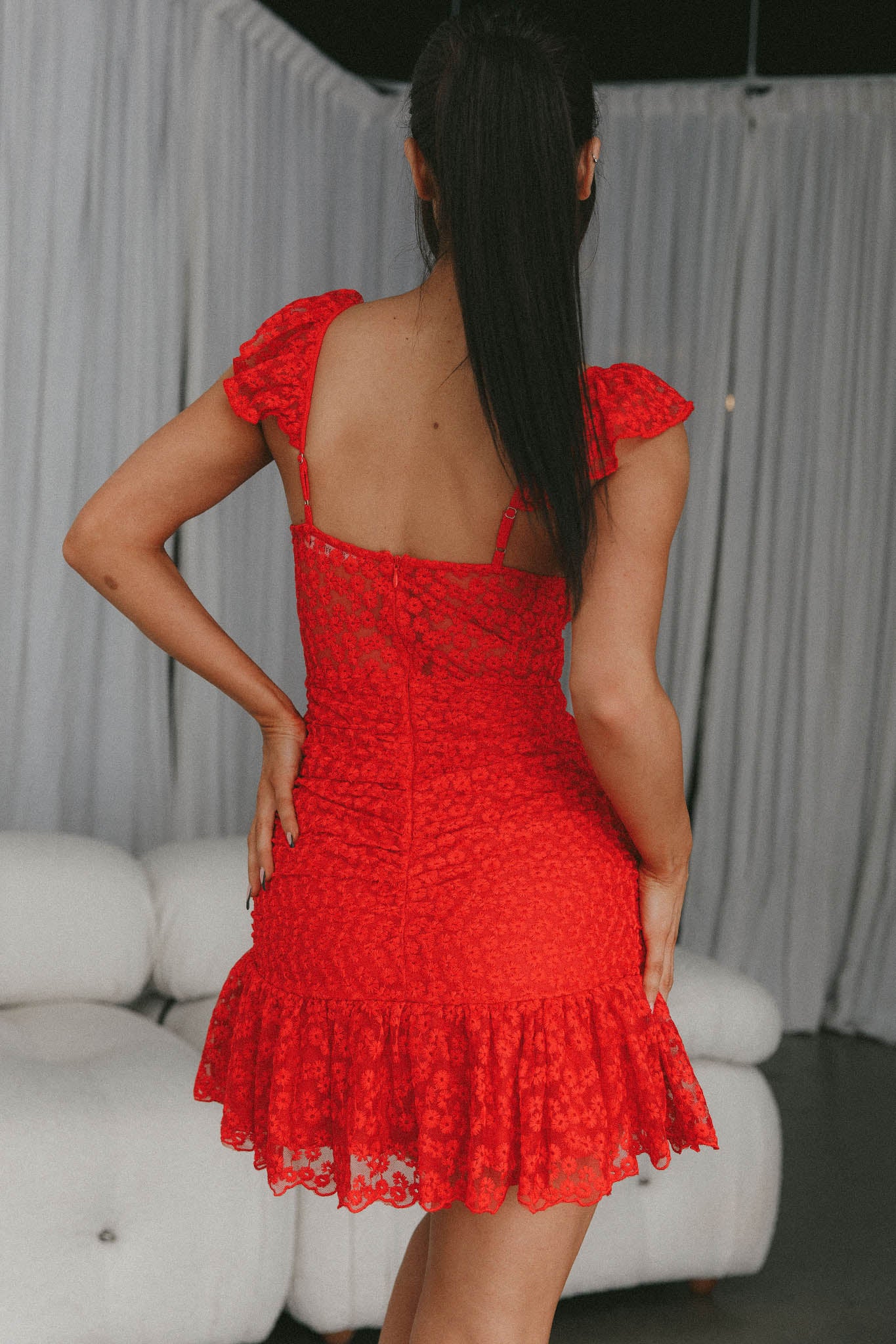 Presley Embroidered Frill Dress Red by Selfie Leslie Australia