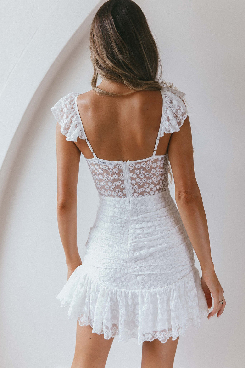 Presley Embroidered Frill Dress Steel White by Selfie Leslie