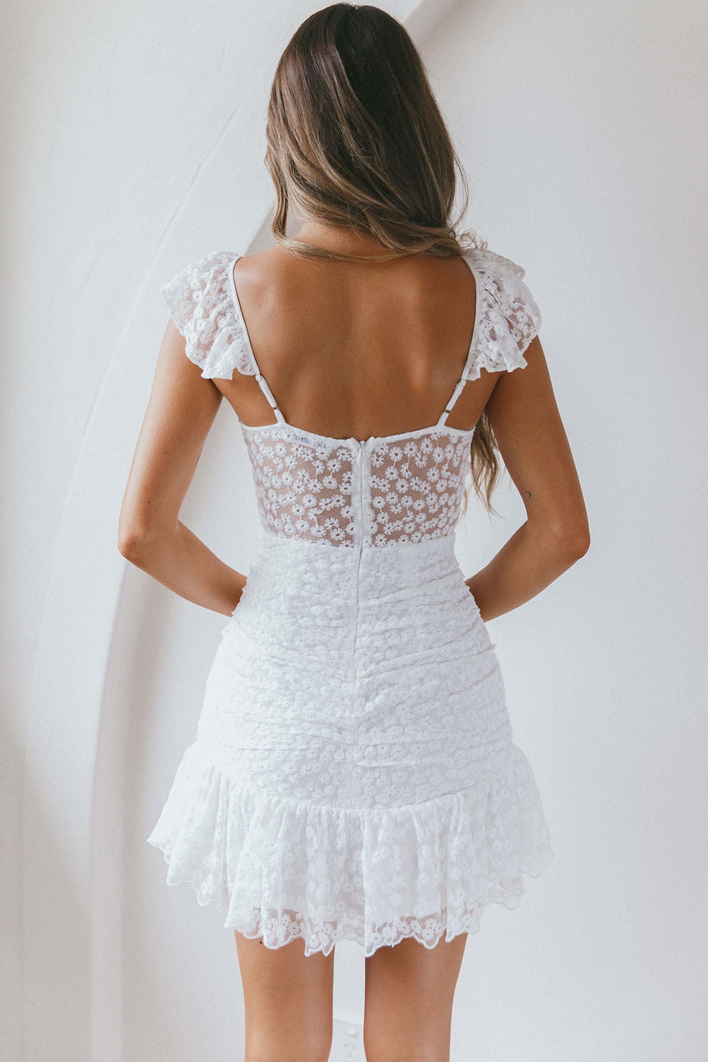 Presley Embroidered Frill Dress Steel White by Selfie Leslie
