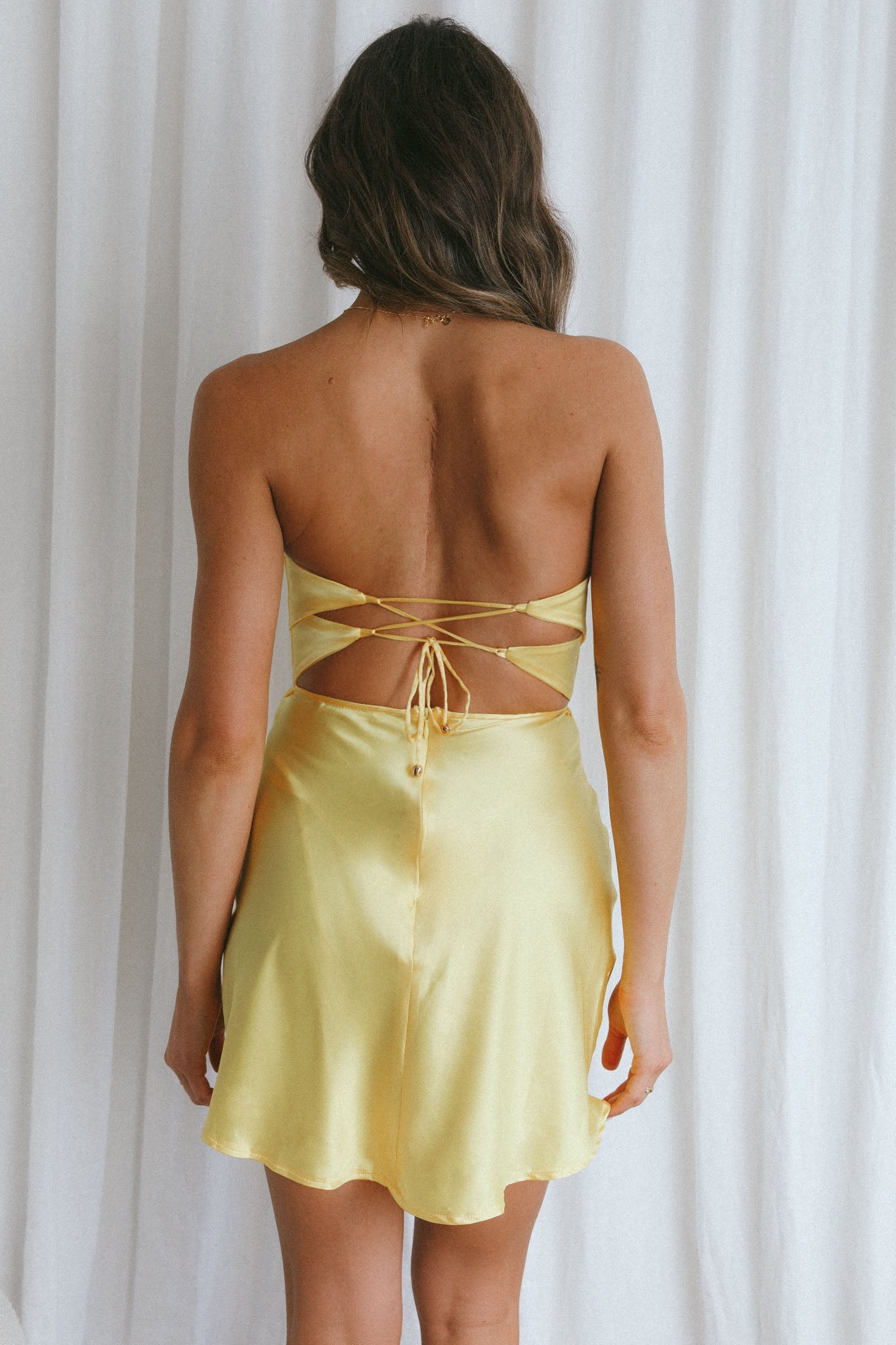 Good Impression Double Twist Mini Dress Yellow by Selfie Leslie