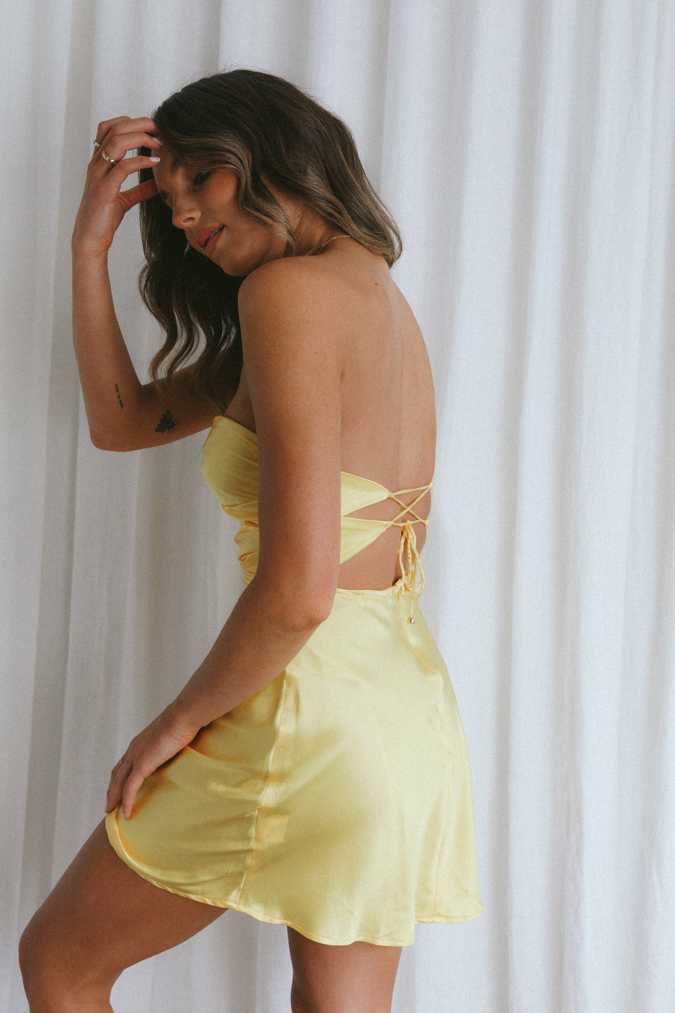 Good Impression Double Twist Mini Dress Yellow by Selfie Leslie