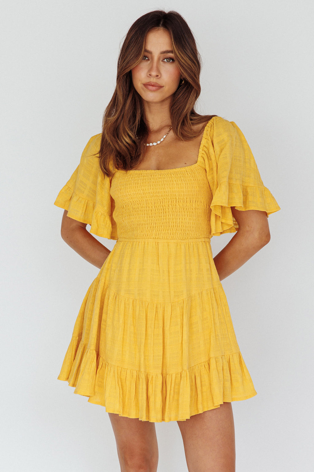 Sigourney Shirred Bust Dress Yellow by Selfie Leslie Australia