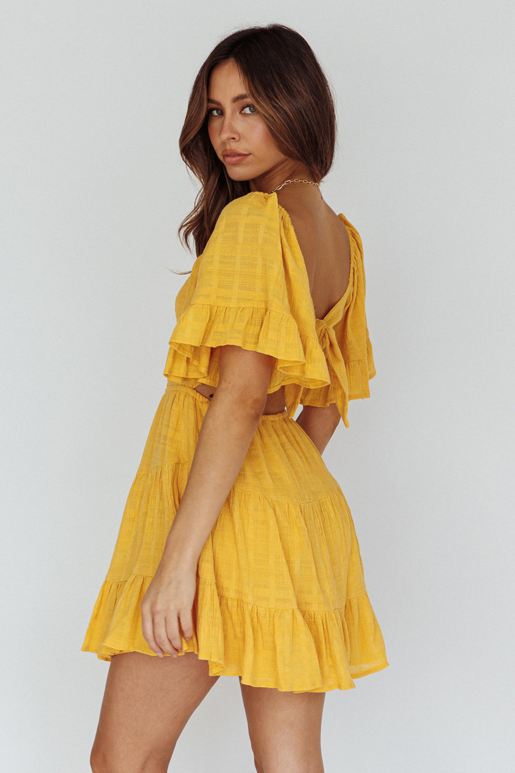 Sigourney Shirred Bust Dress Yellow by Selfie Leslie Australia