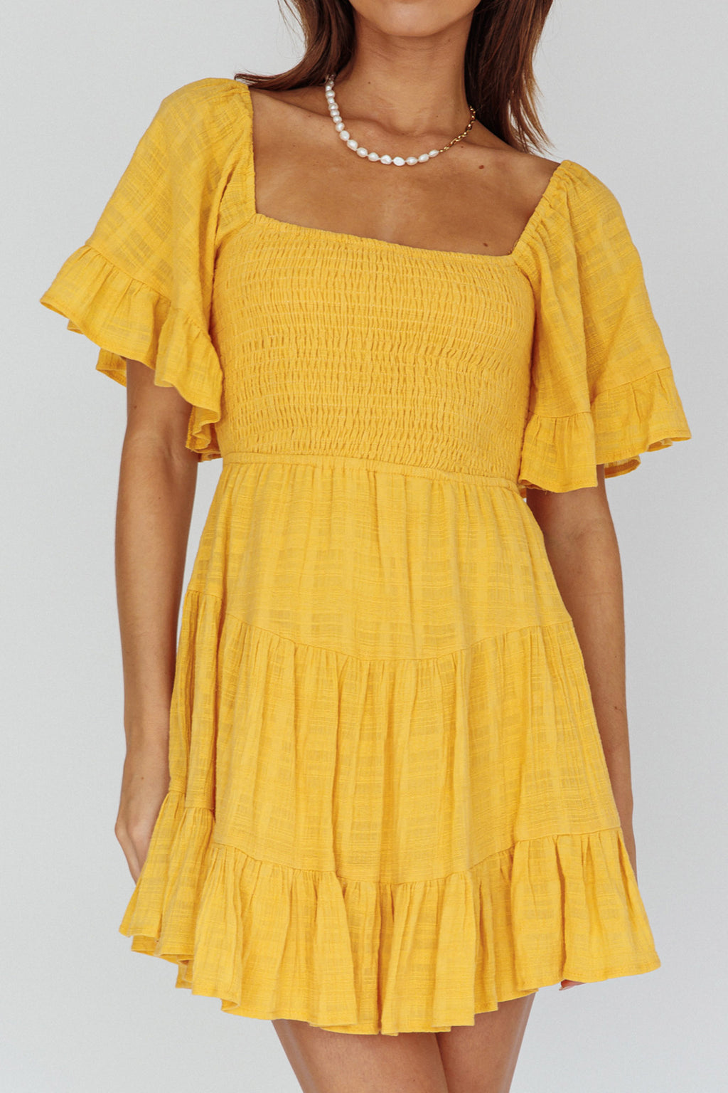 Sigourney Shirred Bust Dress Yellow by Selfie Leslie Australia