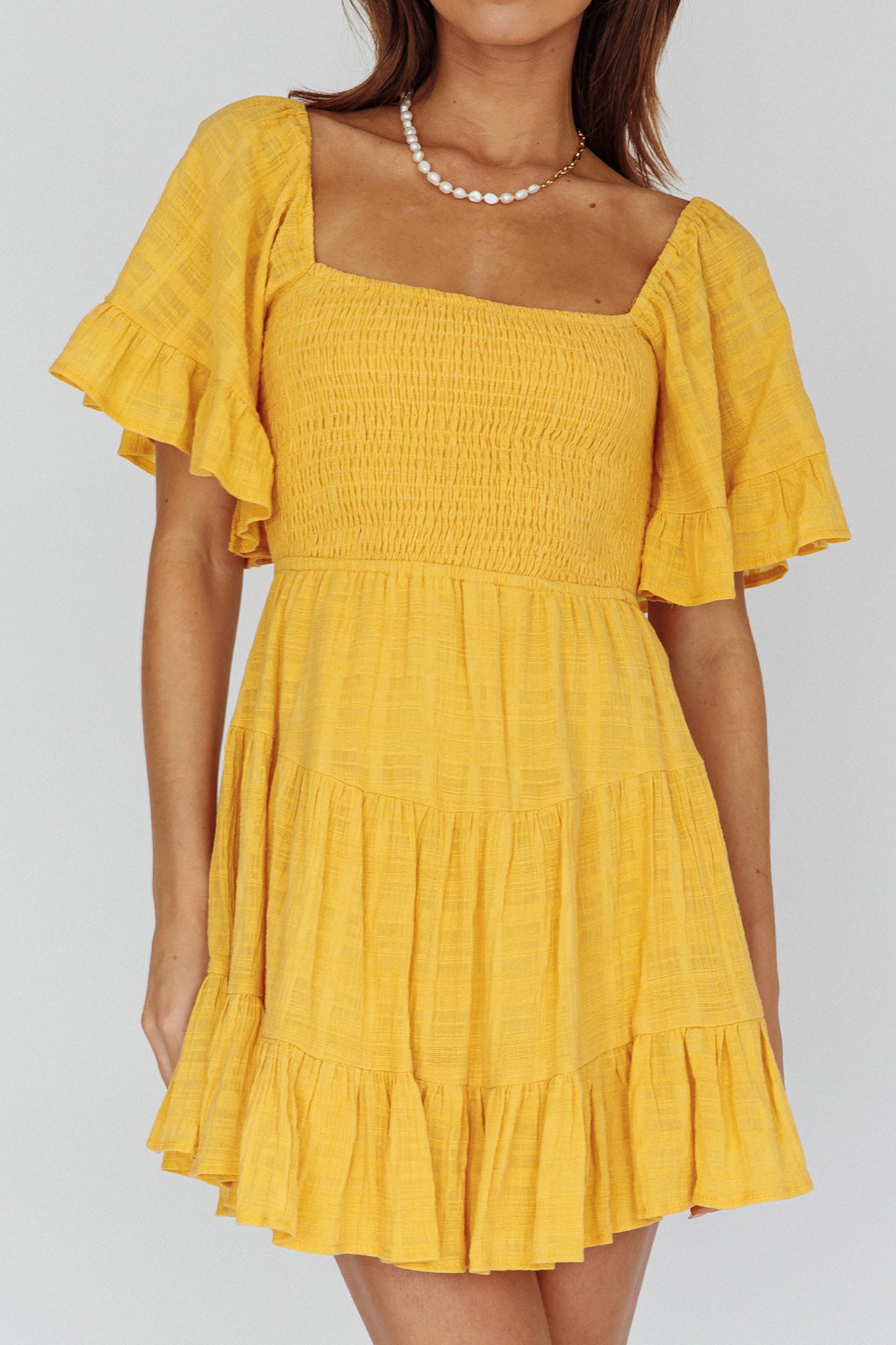 Sigourney Shirred Bust Dress Yellow by Selfie Leslie Australia