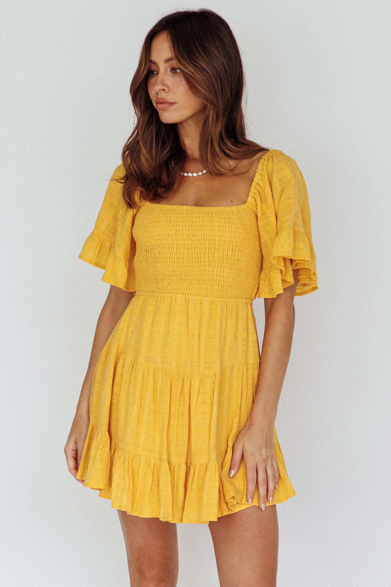 Sigourney Shirred Bust Dress Yellow by Selfie Leslie Australia