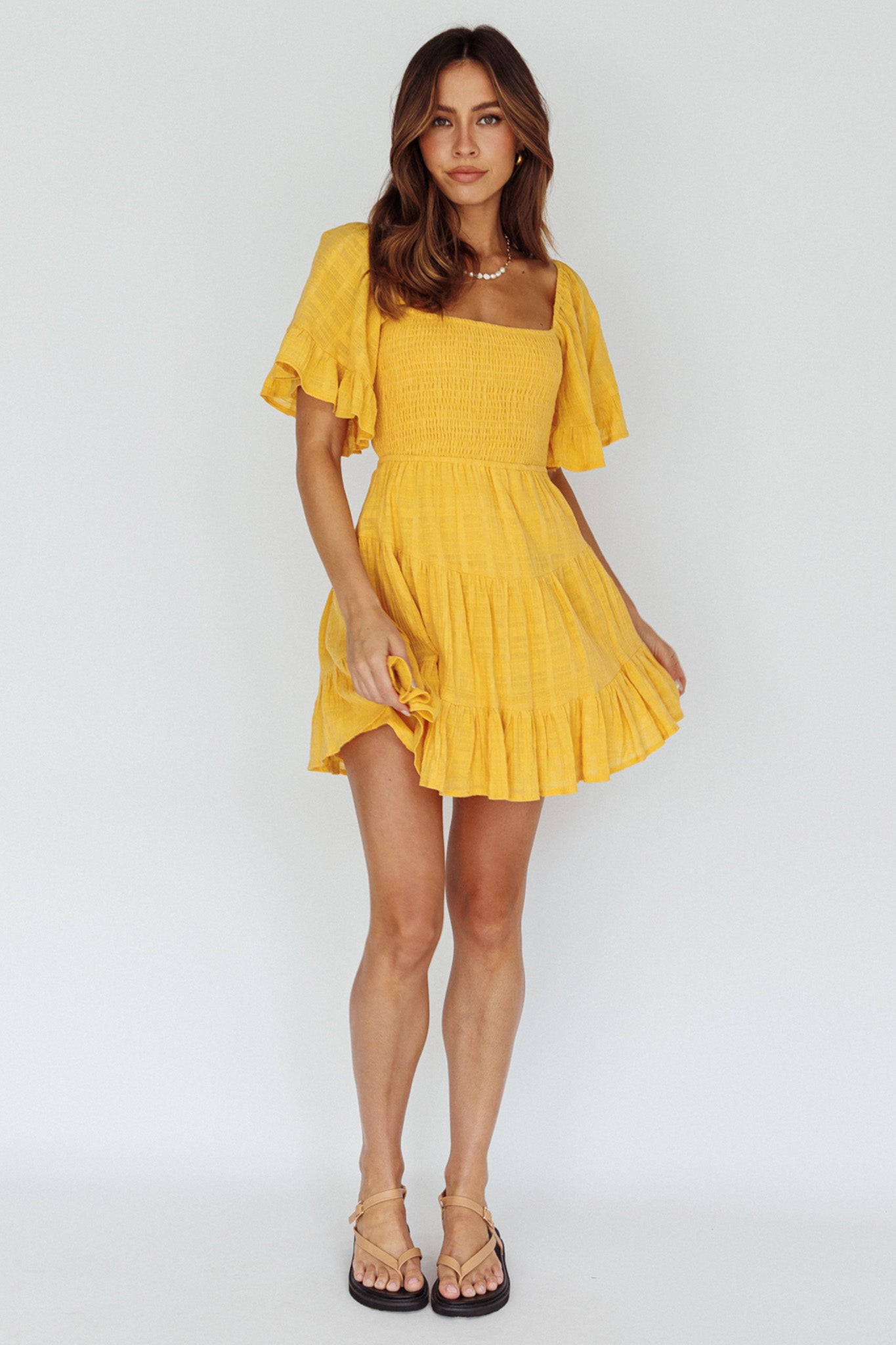 Sigourney Shirred Bust Dress Yellow by Selfie Leslie Australia