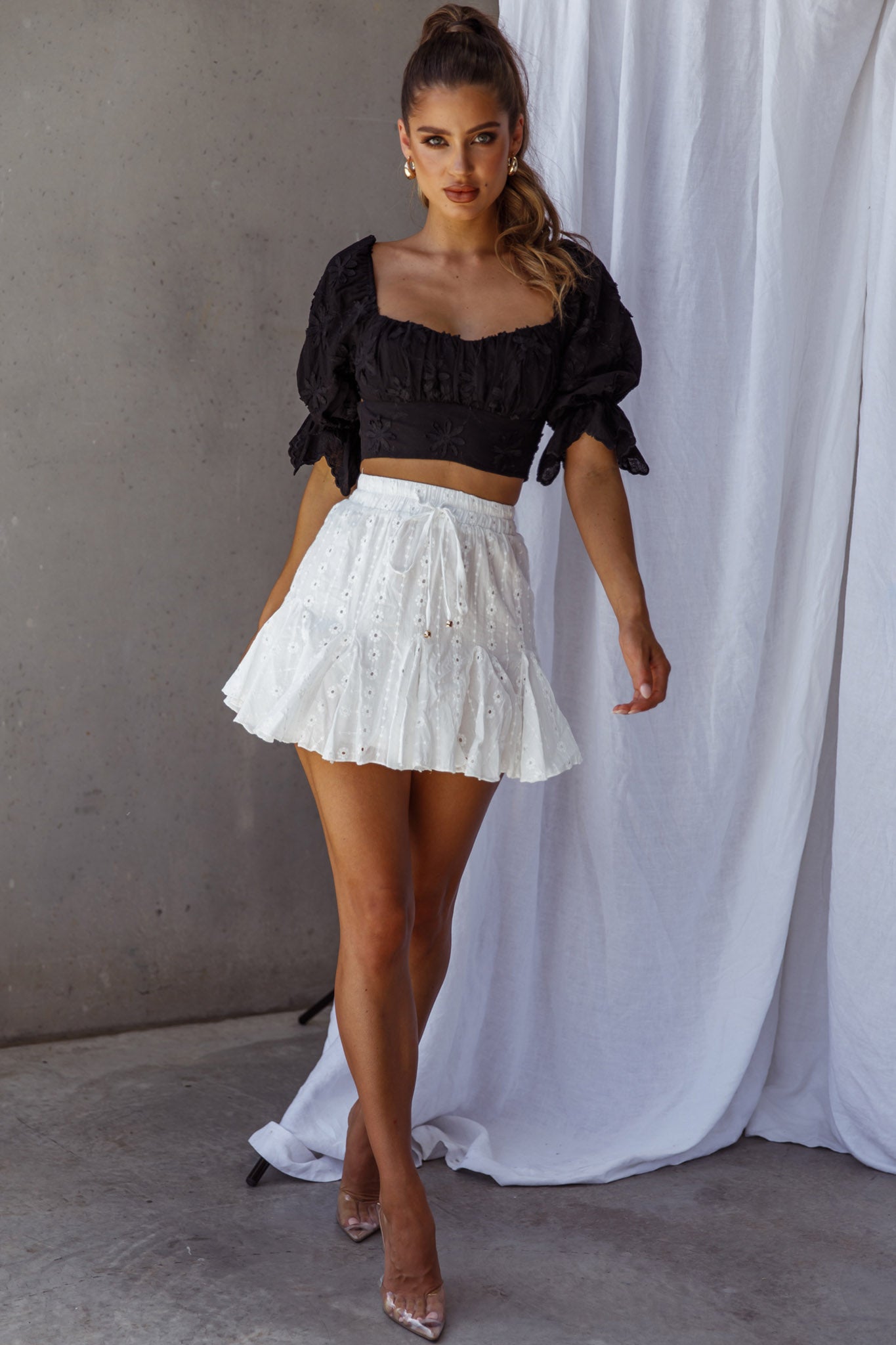 Passing By Tied Back Crop Top Black by Selfie Leslie