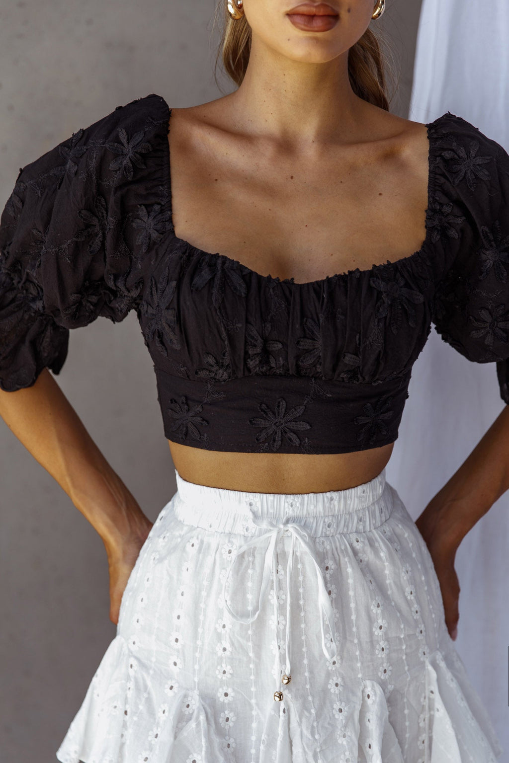 Passing By Tied Back Crop Top Black by Selfie Leslie