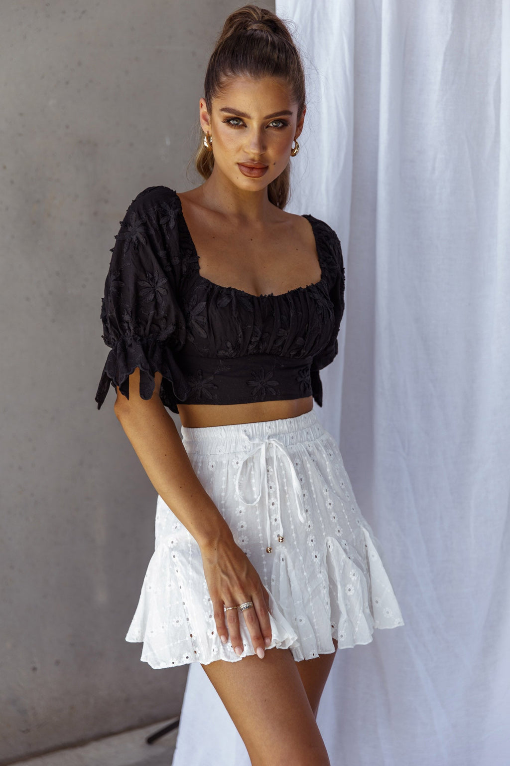 Passing By Tied Back Crop Top Black by Selfie Leslie
