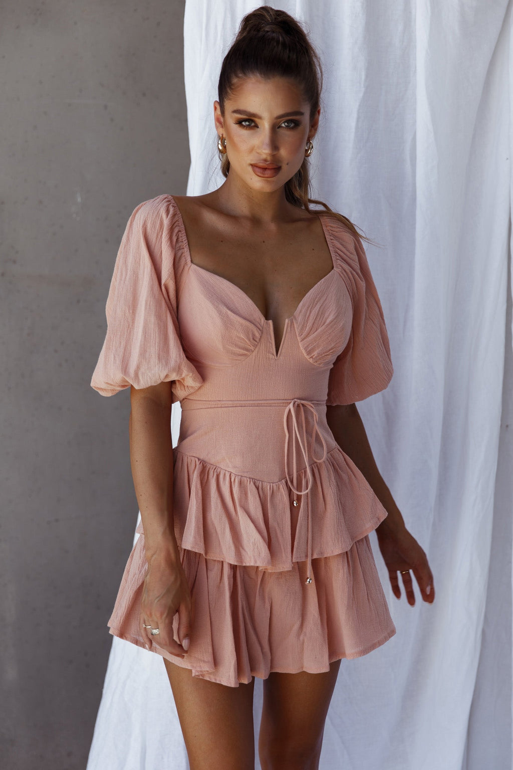 Ashton Layered Frill Hem Dress Apricot by Selfie Leslie
