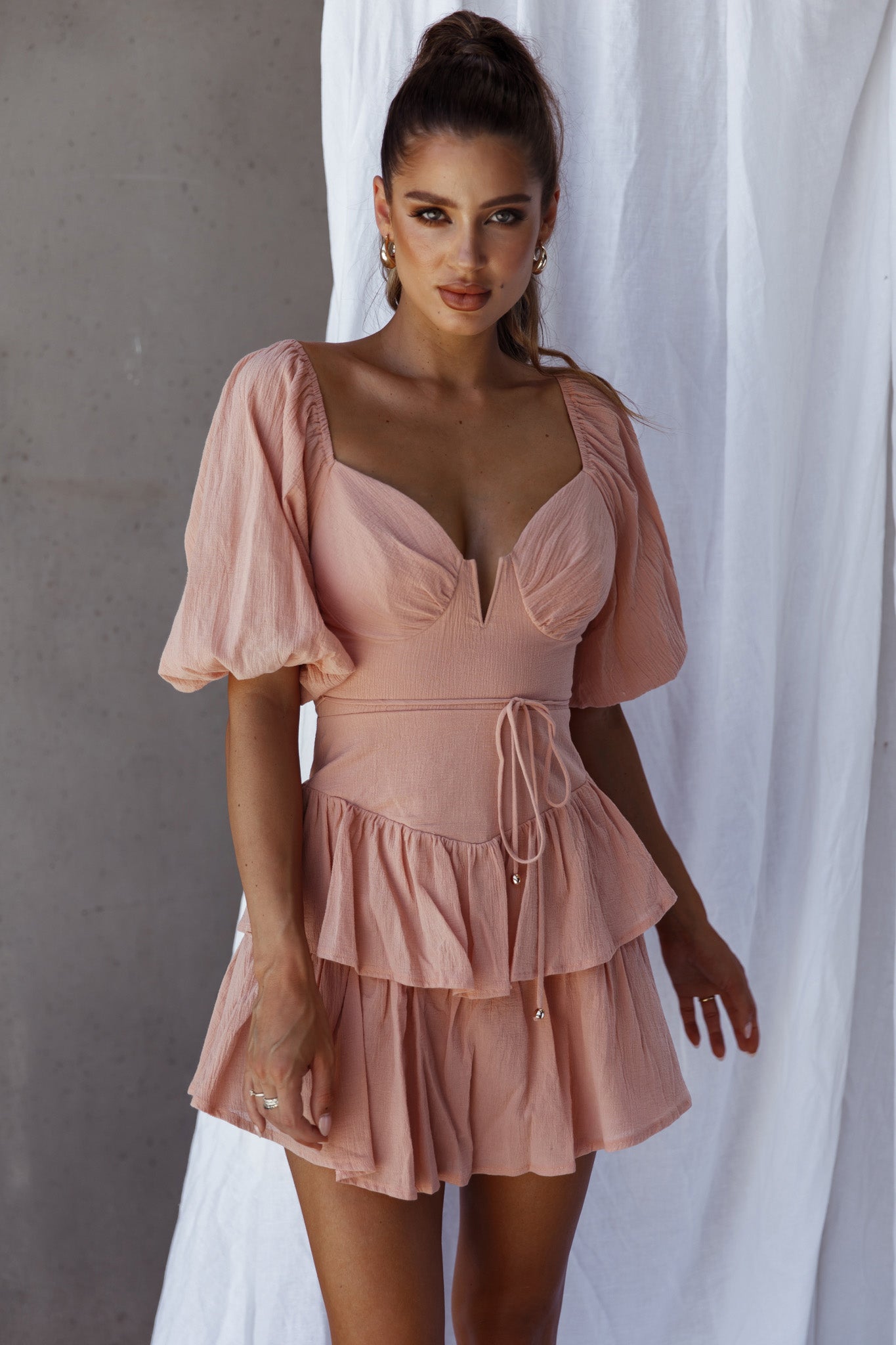 Ashton Layered Frill Hem Dress Apricot by Selfie Leslie