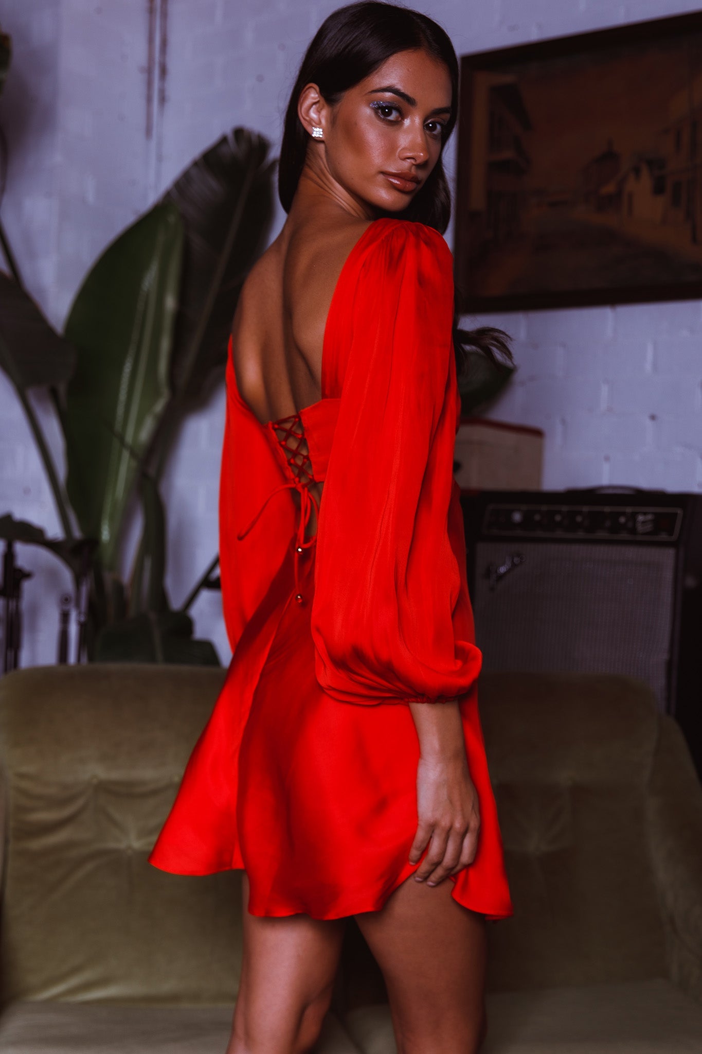 Jonah Lace-Up Back Mini Dress Red by Selfie Leslie