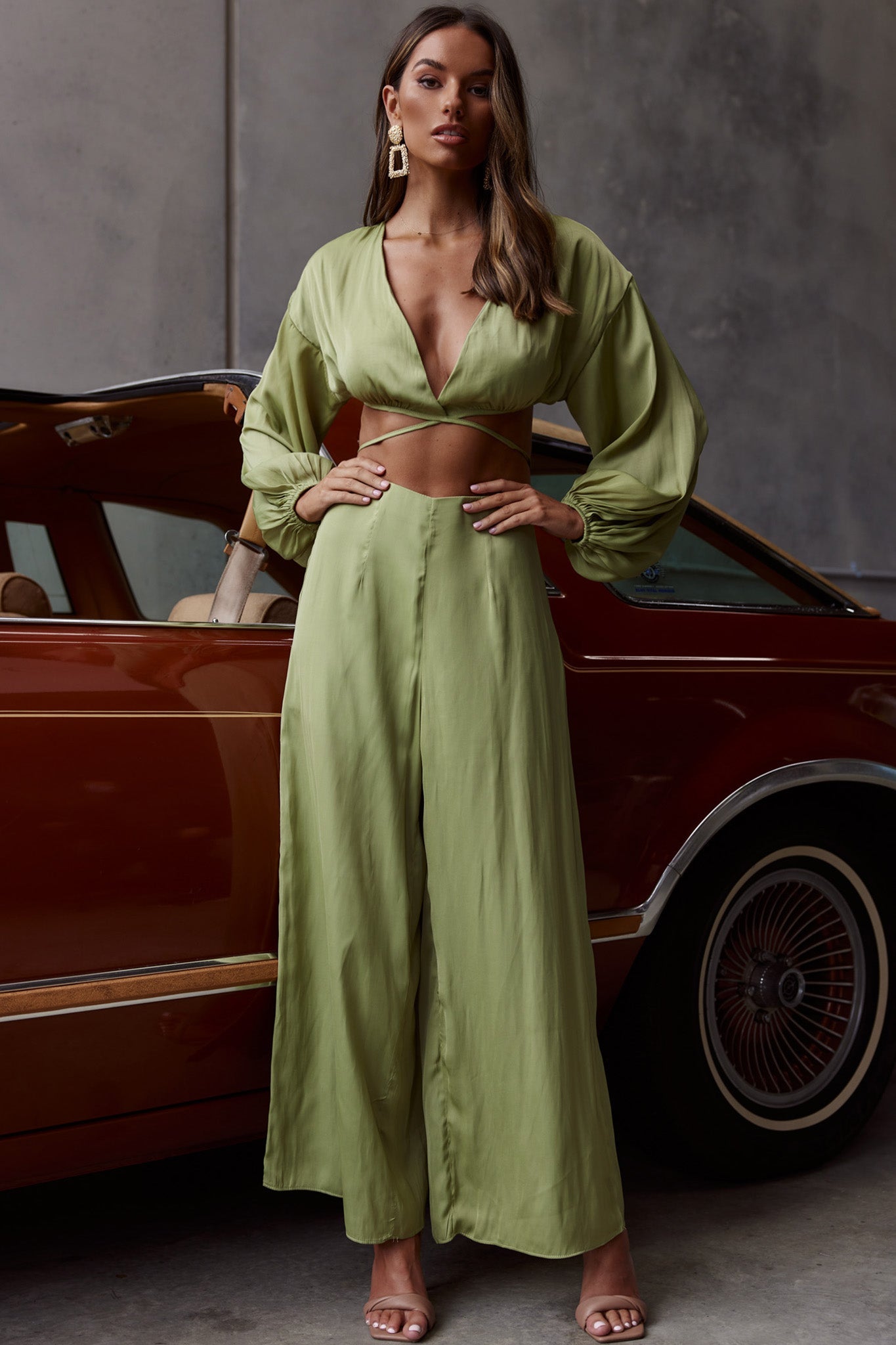 Lilian Long Sleeve Crop Top Olive by Selfie Leslie