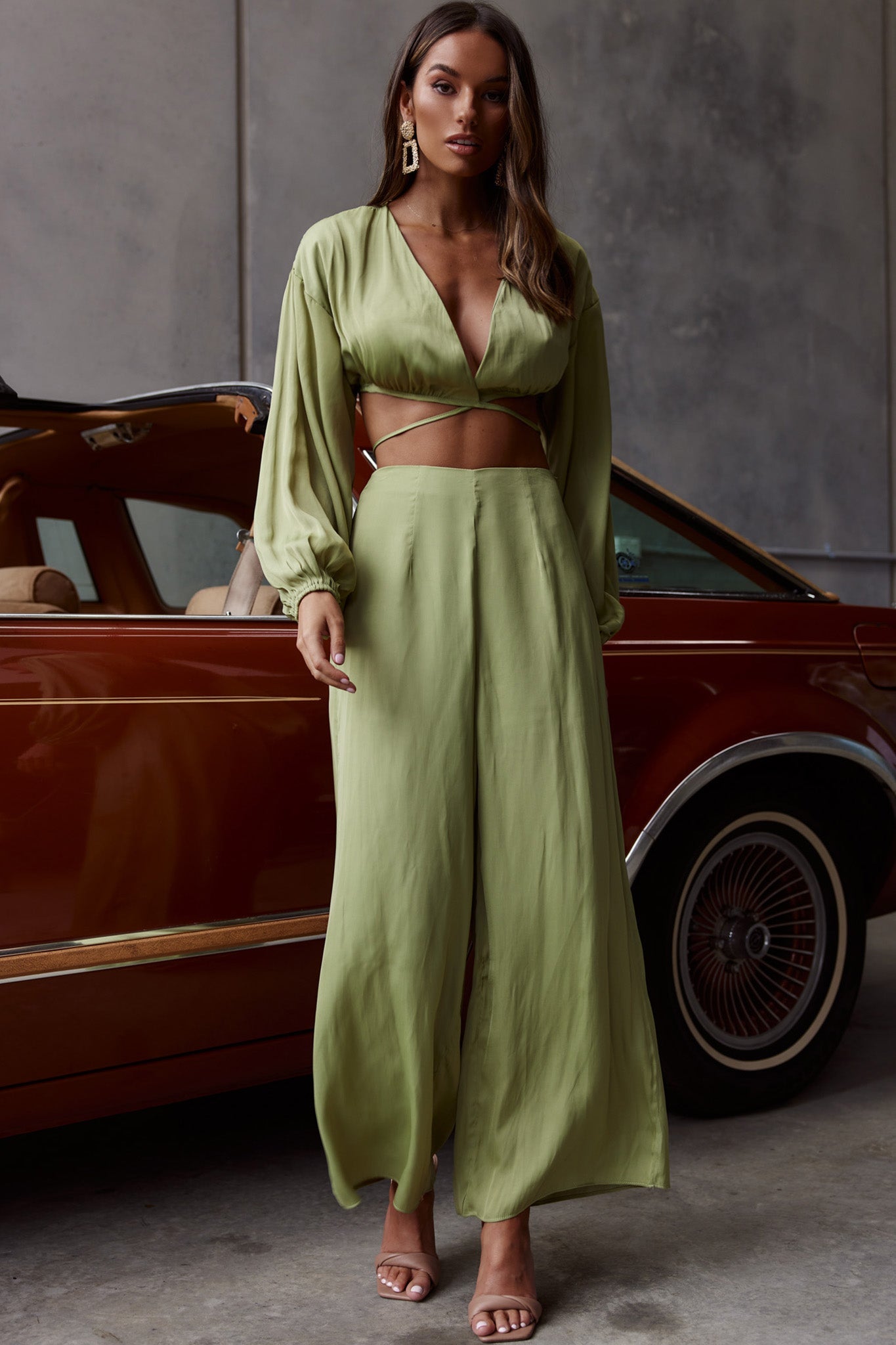 Lilian Long Sleeve Crop Top Olive by Selfie Leslie