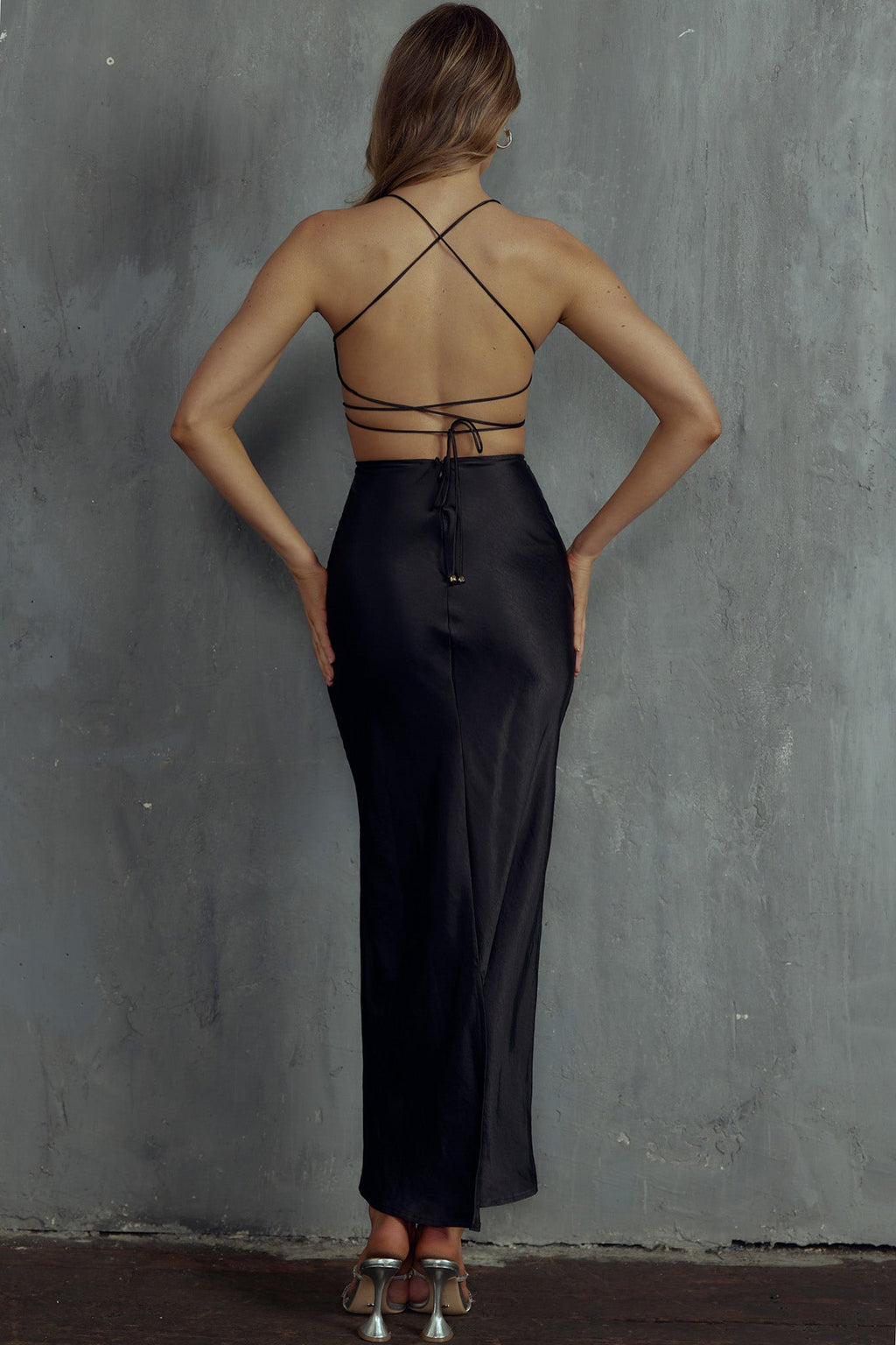 Heaven On Earth Lace-Up Back Maxi Dress Black by Selfie Leslie