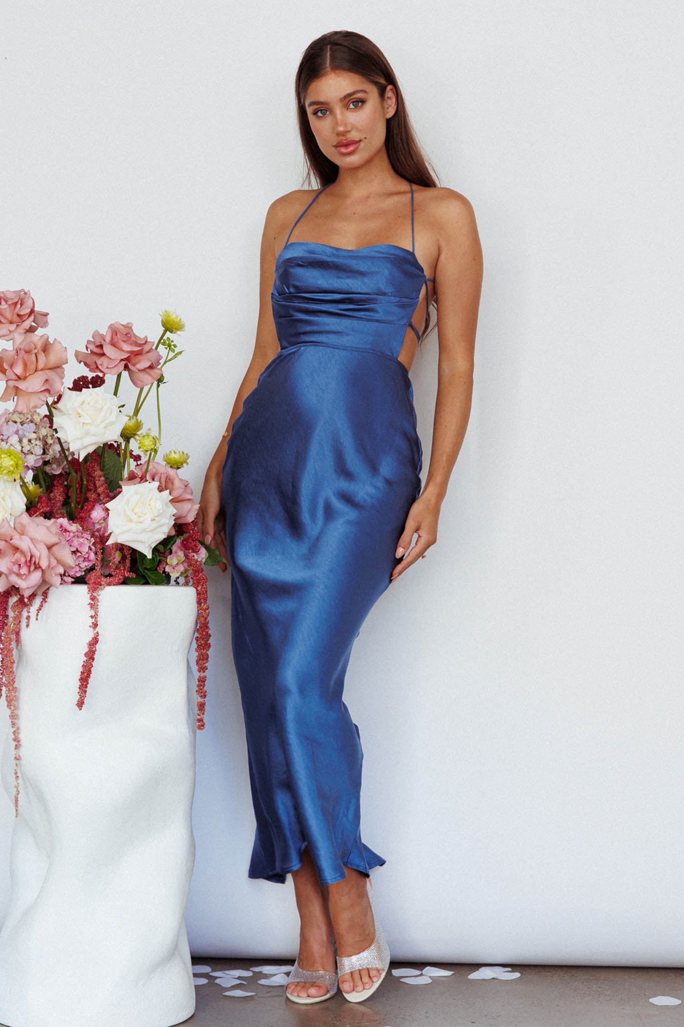 Heaven On Earth Lace-Up Back Maxi Dress Blue by Selfie Leslie Australia