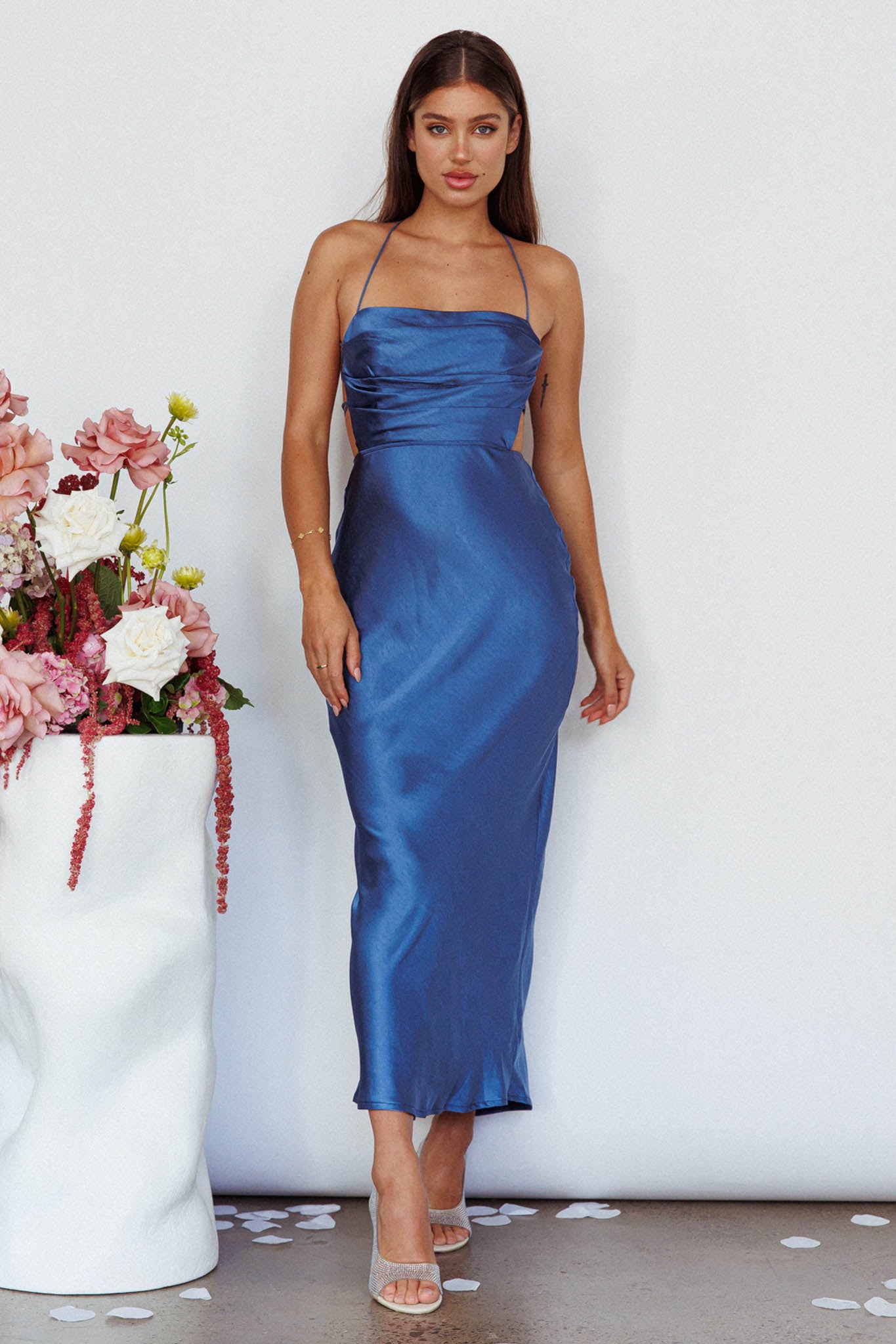 Heaven On Earth Lace-Up Back Maxi Dress Blue by Selfie Leslie Australia