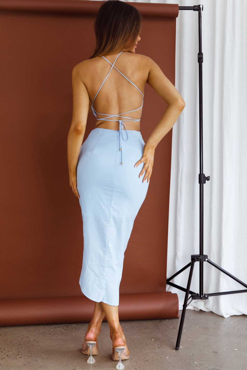 Heaven On Earth Lace-Up Back Midi Dress Blue by Selfie Leslie