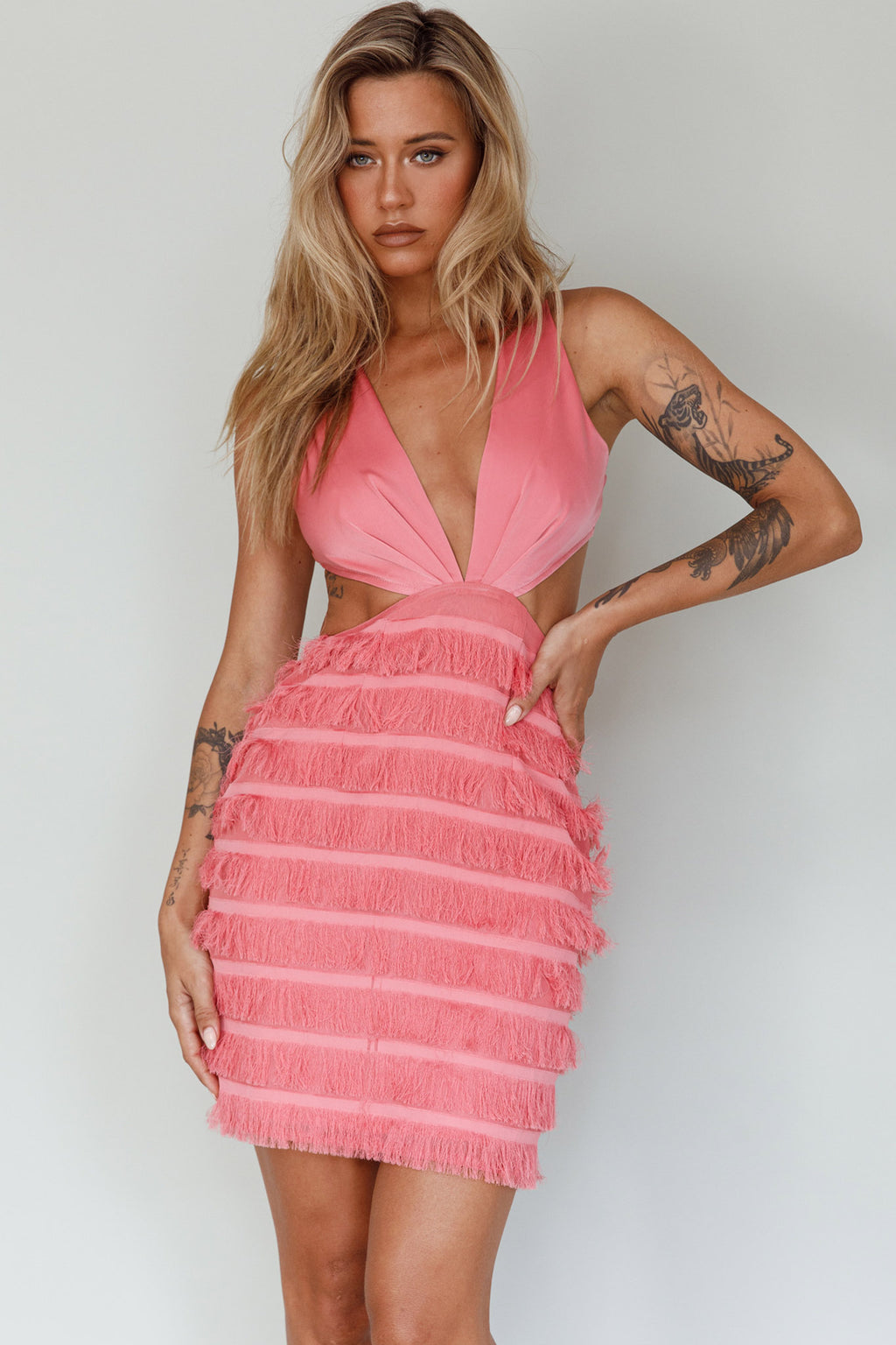 Jolie Fringing Detail Mini Dress Barbie Pink by Selfie Leslie Australia