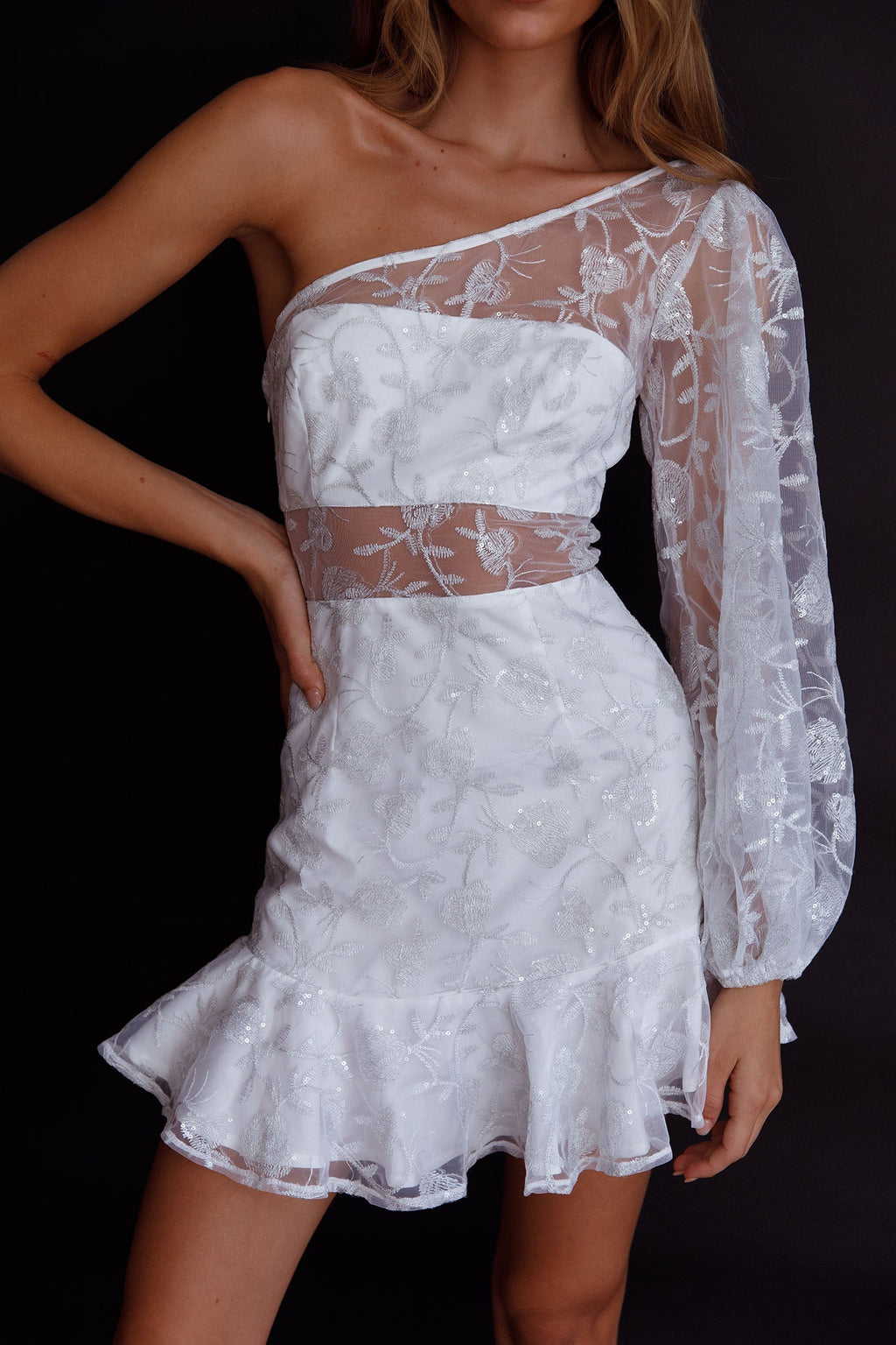 Summerville One-Shoulder Embellished Dress White by Selfie Leslie