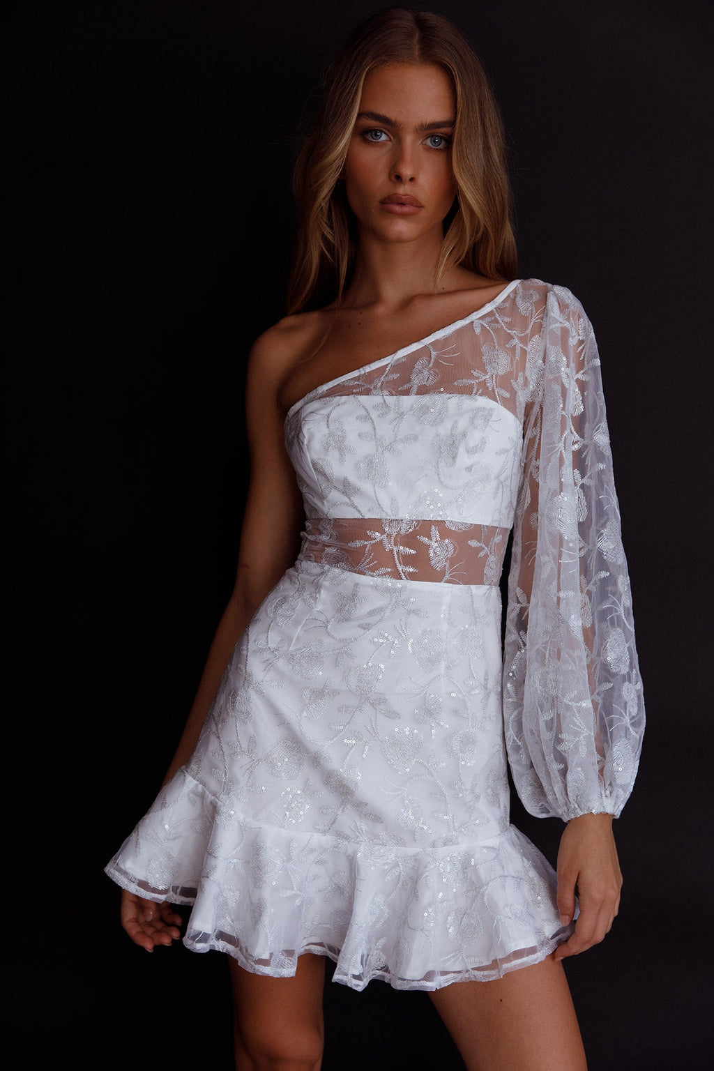Summerville One-Shoulder Embellished Dress White by Selfie Leslie