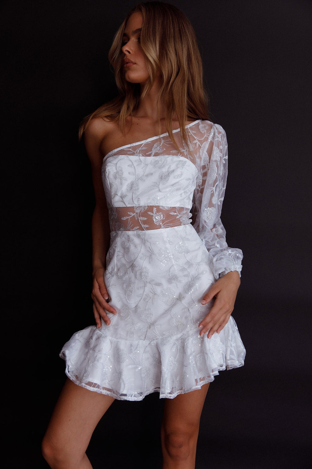 Summerville One-Shoulder Embellished Dress White by Selfie Leslie