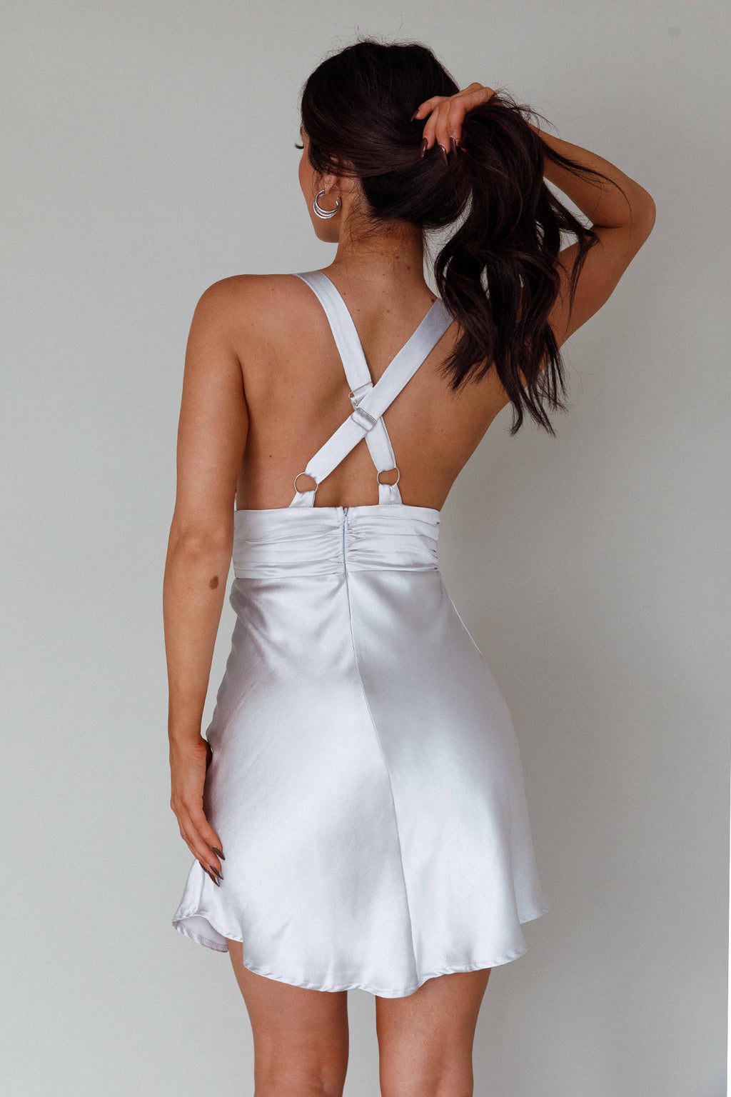 Mad About You Criss-Cross Back Mini Dress Silver by Selfie Leslie Australia