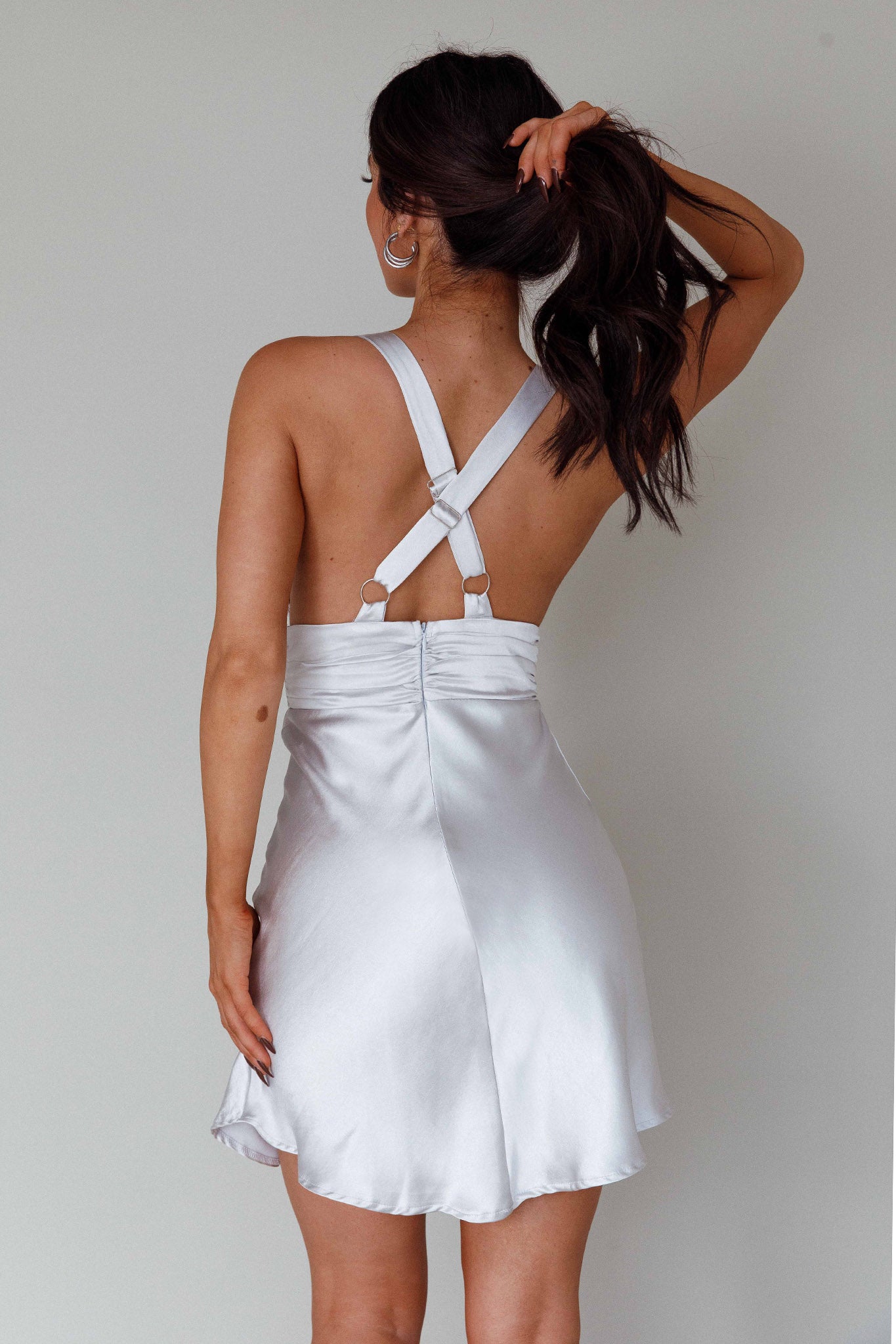 Mad About You Criss-Cross Back Mini Dress Silver by Selfie Leslie Australia