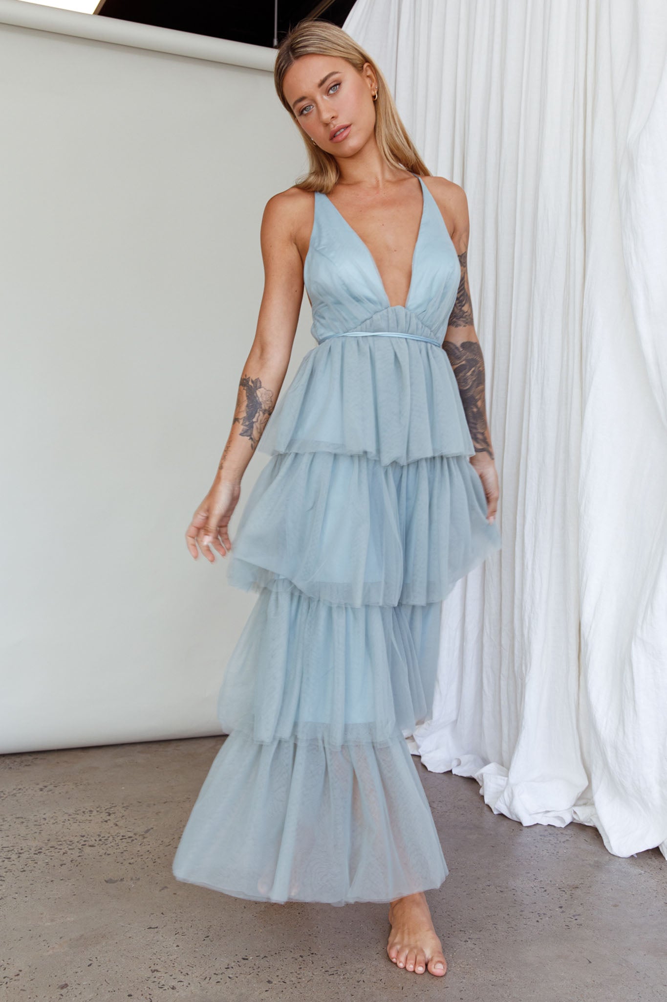 Auguste Tiered Frill Midi Dress Sage Green by Selfie Leslie Australia