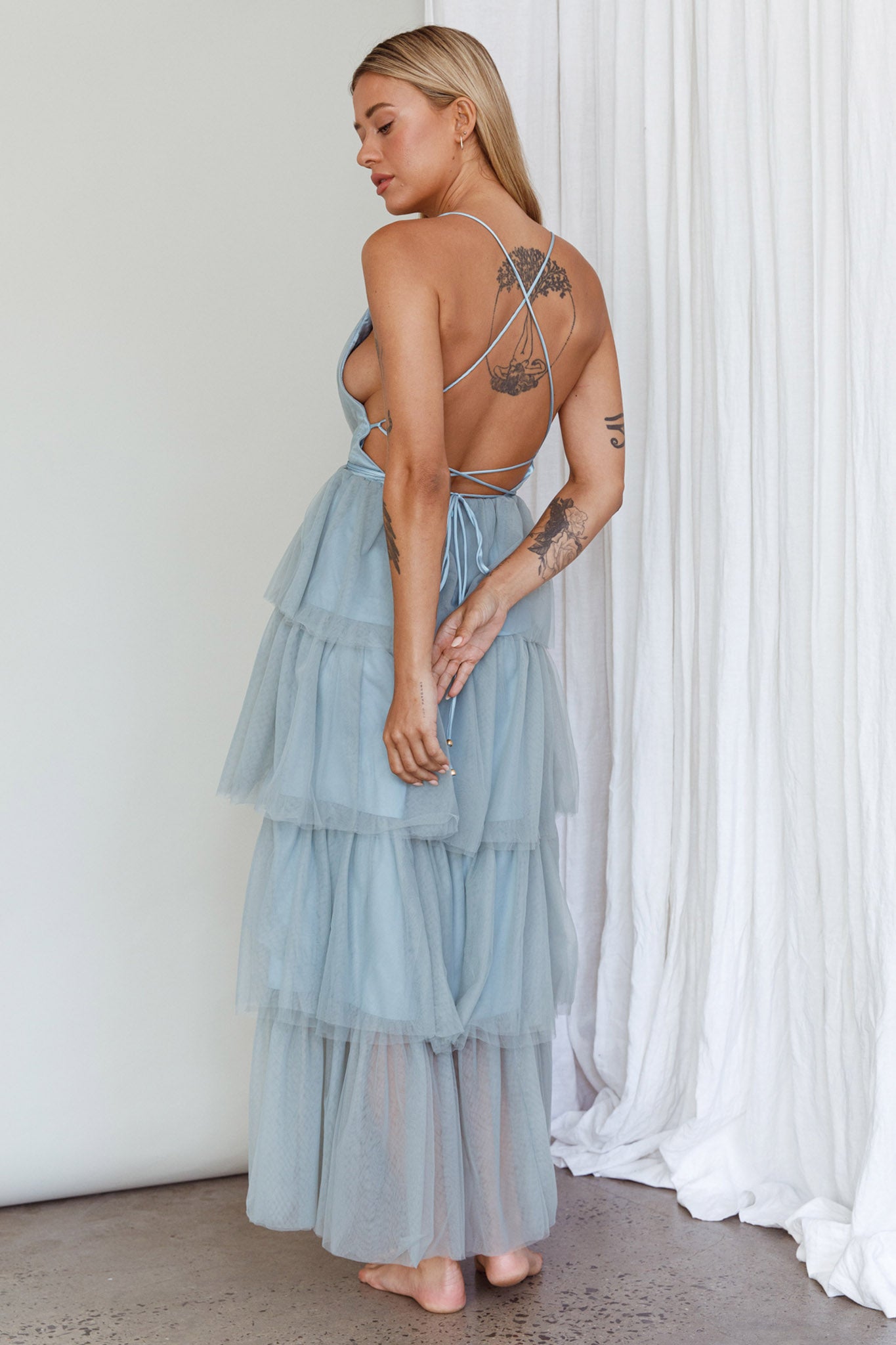 Auguste Tiered Frill Midi Dress Sage Green by Selfie Leslie Australia