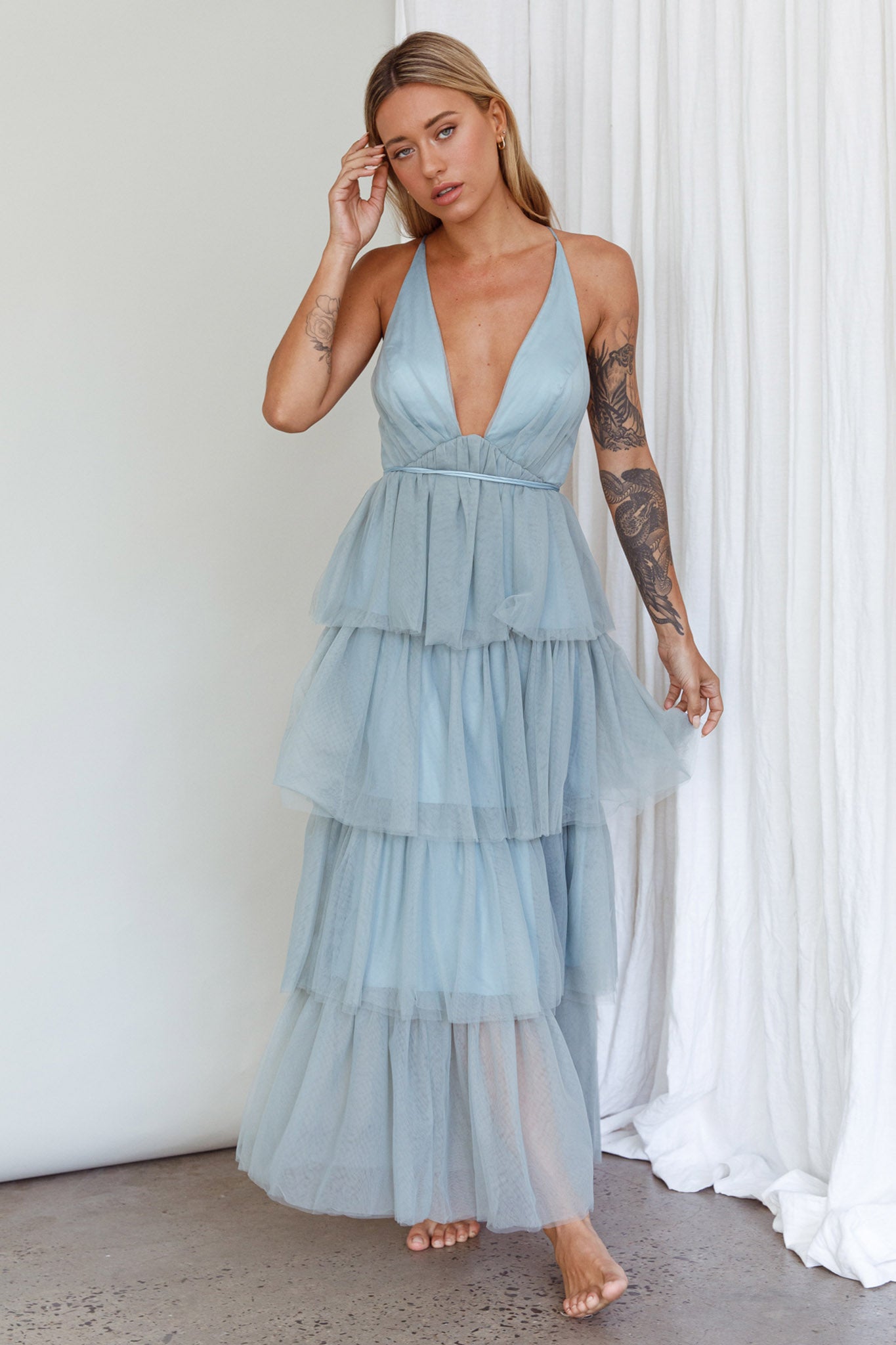 Auguste Tiered Frill Midi Dress Sage Green by Selfie Leslie Australia