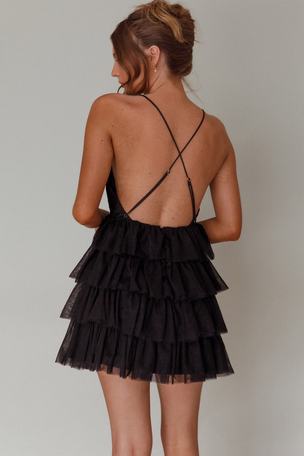 Auguste Tiered Frill Mini Dress Black by Selfie Leslie Australia