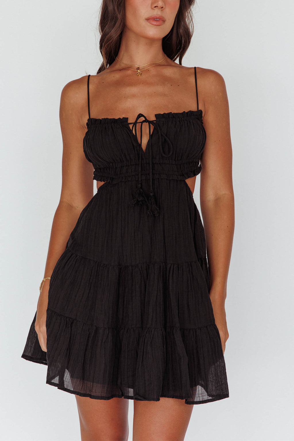 Eyona Cut-Out Waist Tie Mini Dress Black by Selfie Leslie Australia