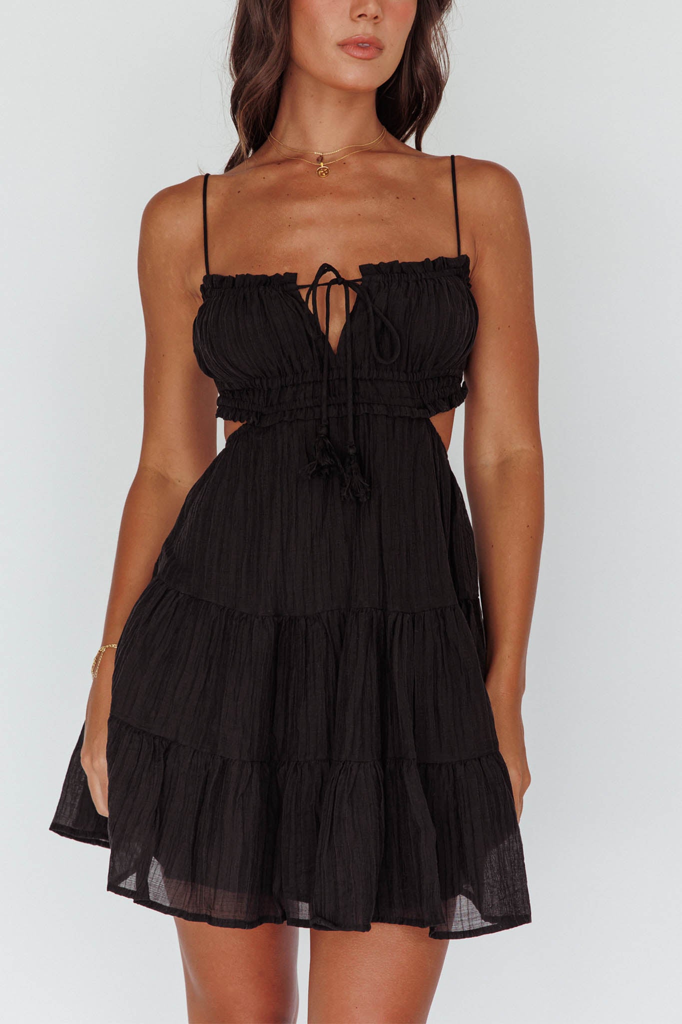 Eyona Cut-Out Waist Tie Mini Dress Black by Selfie Leslie Australia