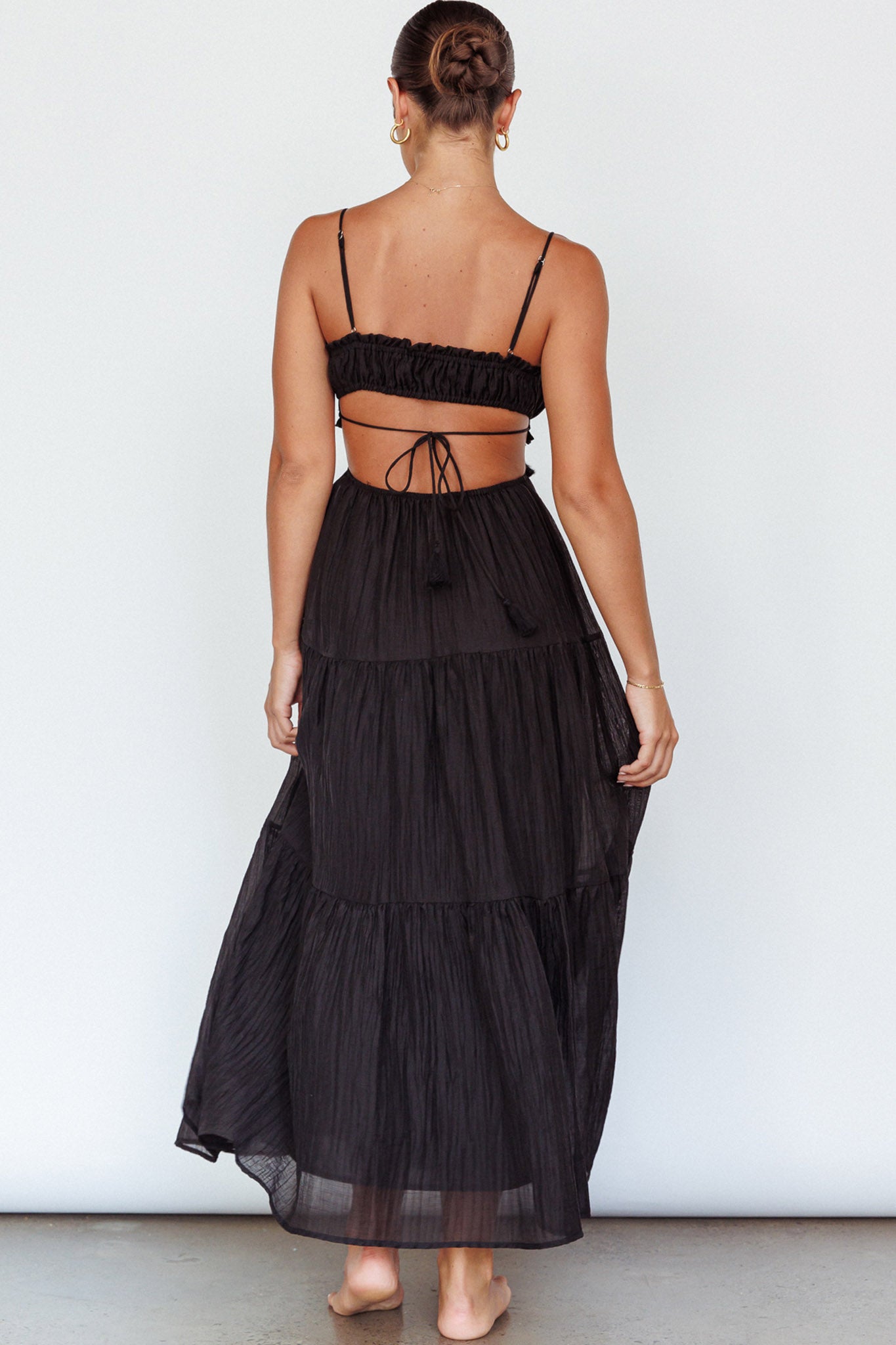 Eyona Cut-Out Waist Tie Maxi Dress Black by Selfie Leslie Australia