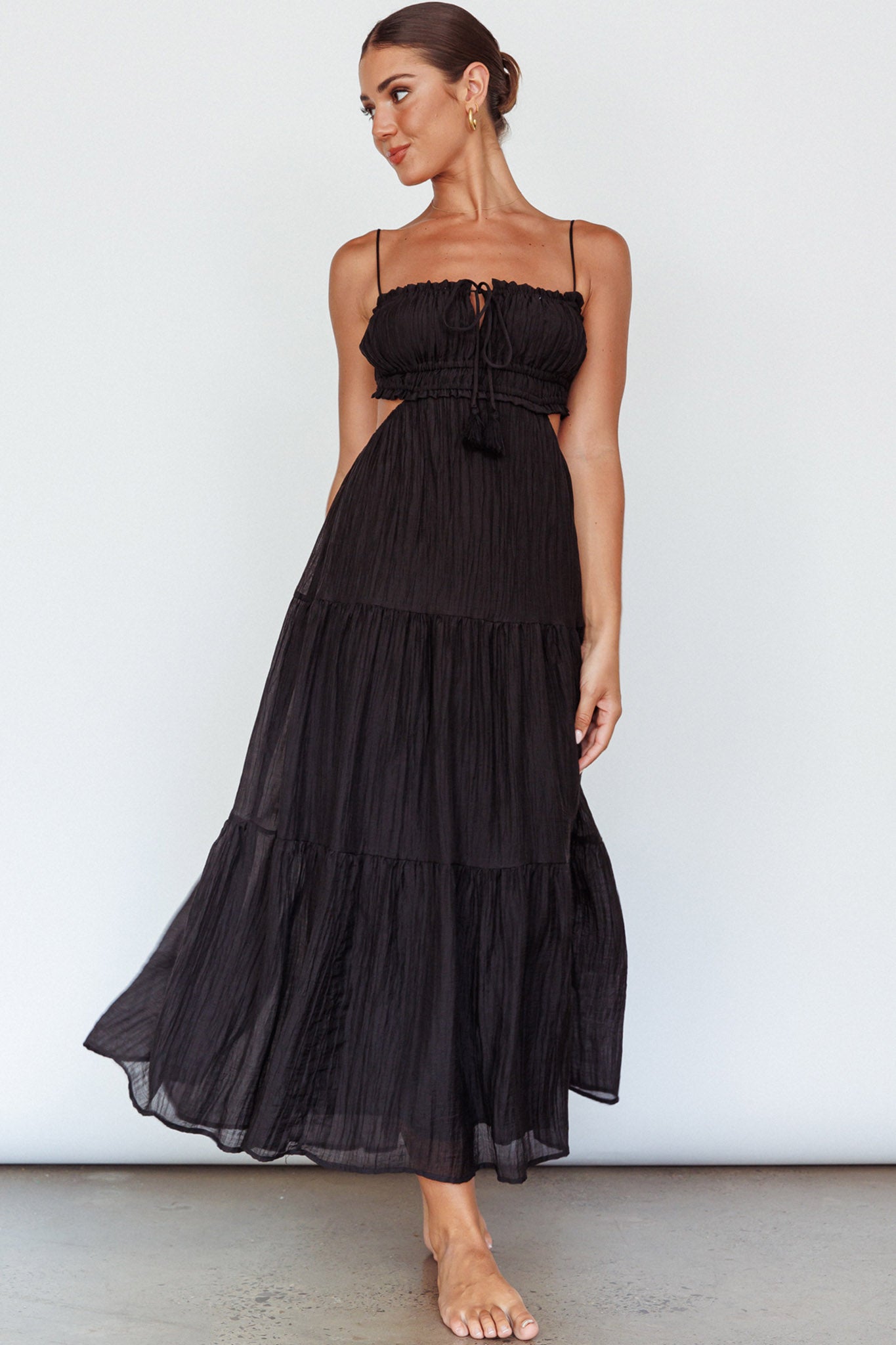Eyona Cut-Out Waist Tie Maxi Dress Black by Selfie Leslie Australia