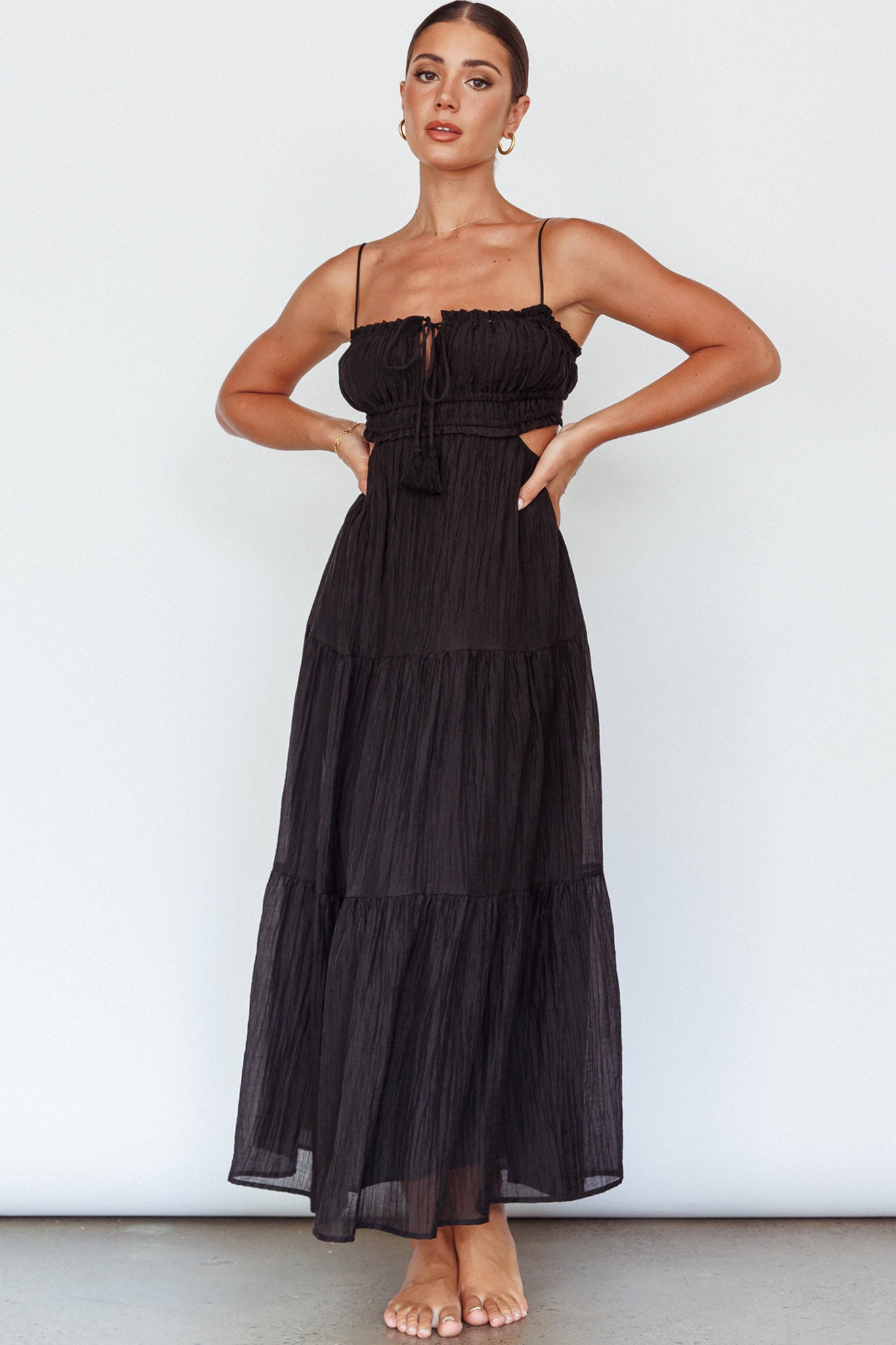 Eyona Cut-Out Waist Tie Maxi Dress Black by Selfie Leslie Australia
