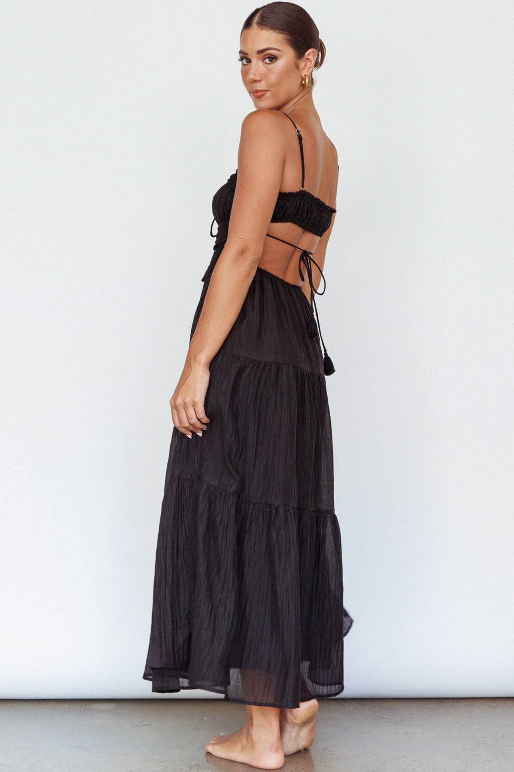 Eyona Cut-Out Waist Tie Maxi Dress Black by Selfie Leslie Australia
