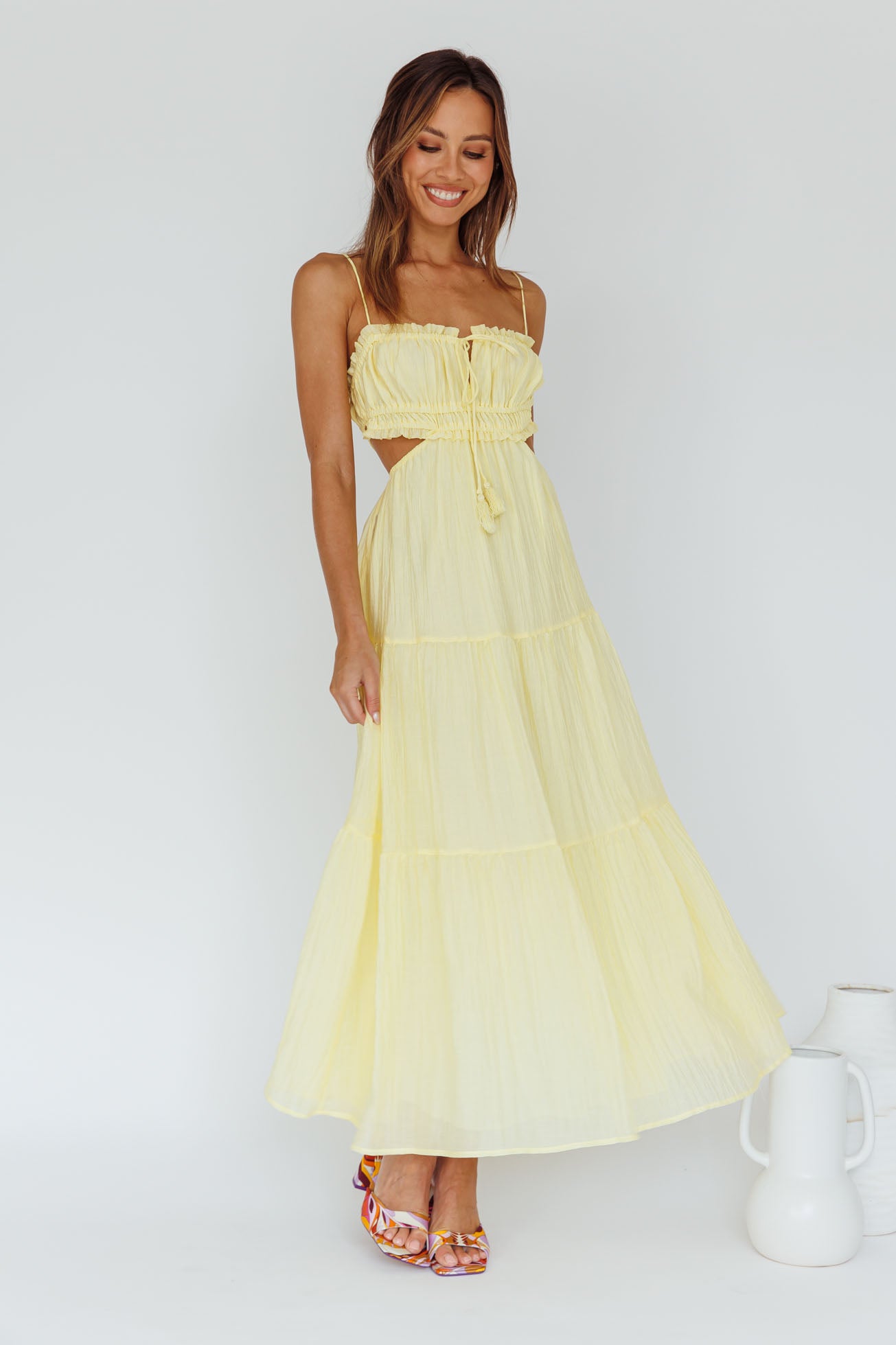 Eyona Cut-Out Waist Tie Maxi Dress Lemon by Selfie Leslie Australia
