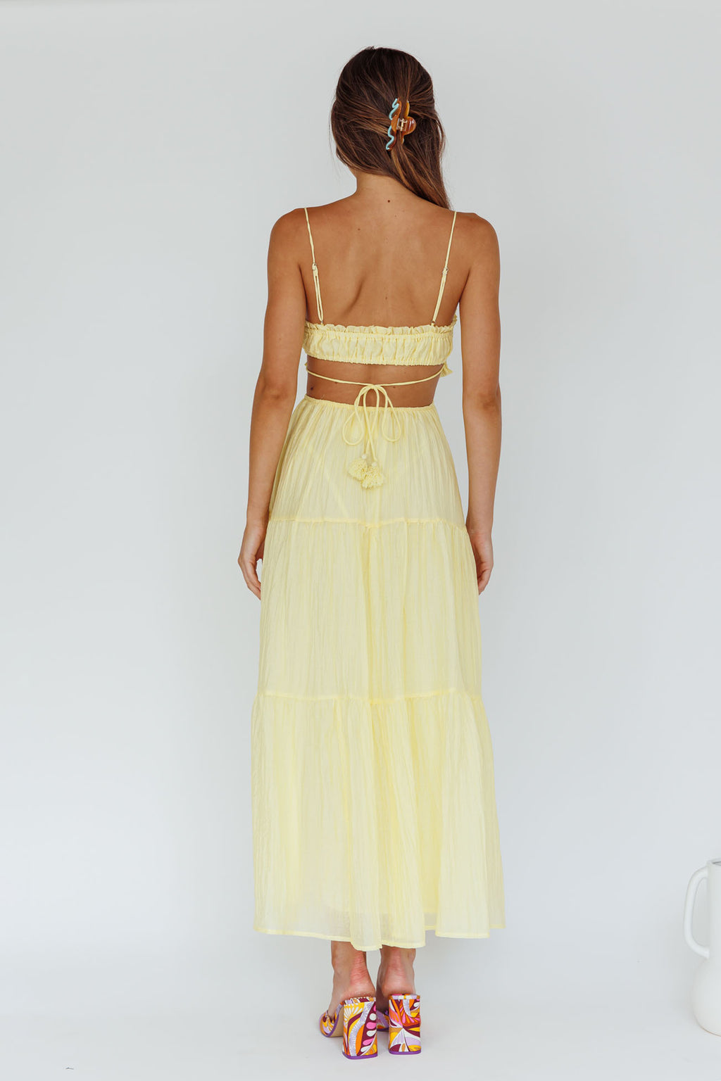 Eyona Cut-Out Waist Tie Maxi Dress Lemon by Selfie Leslie Australia