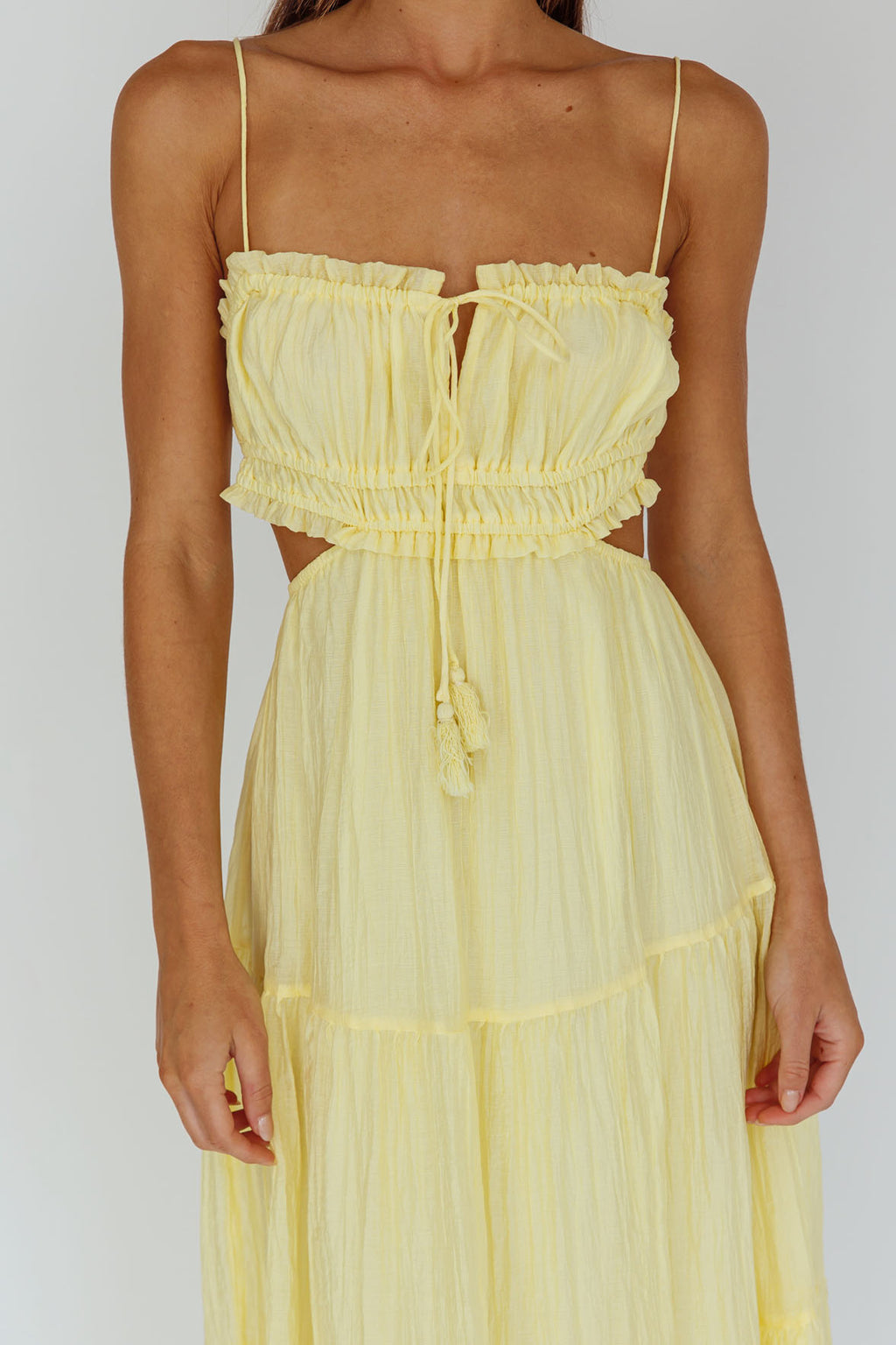 Eyona Cut-Out Waist Tie Maxi Dress Lemon by Selfie Leslie Australia