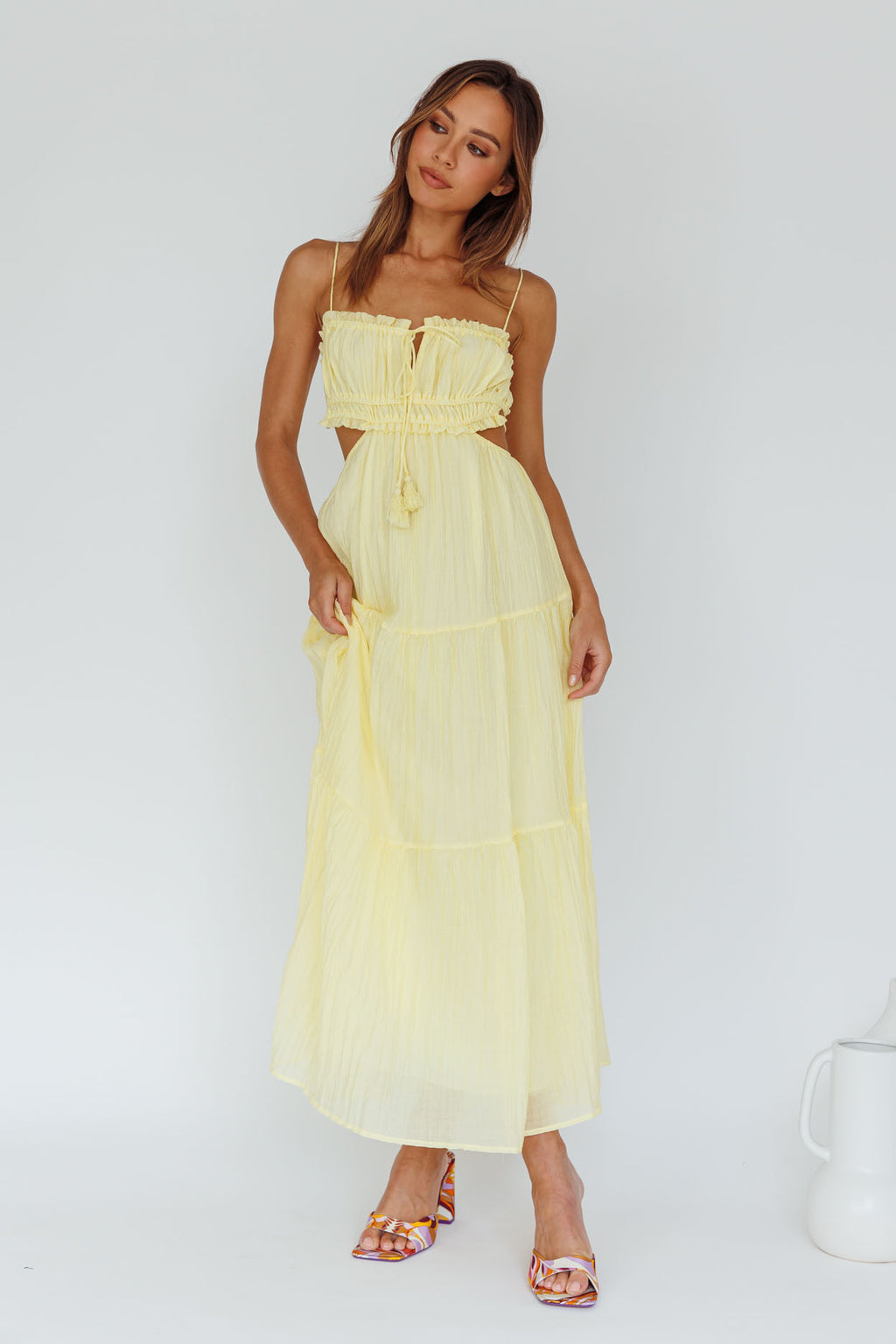 Eyona Cut-Out Waist Tie Maxi Dress Lemon by Selfie Leslie Australia