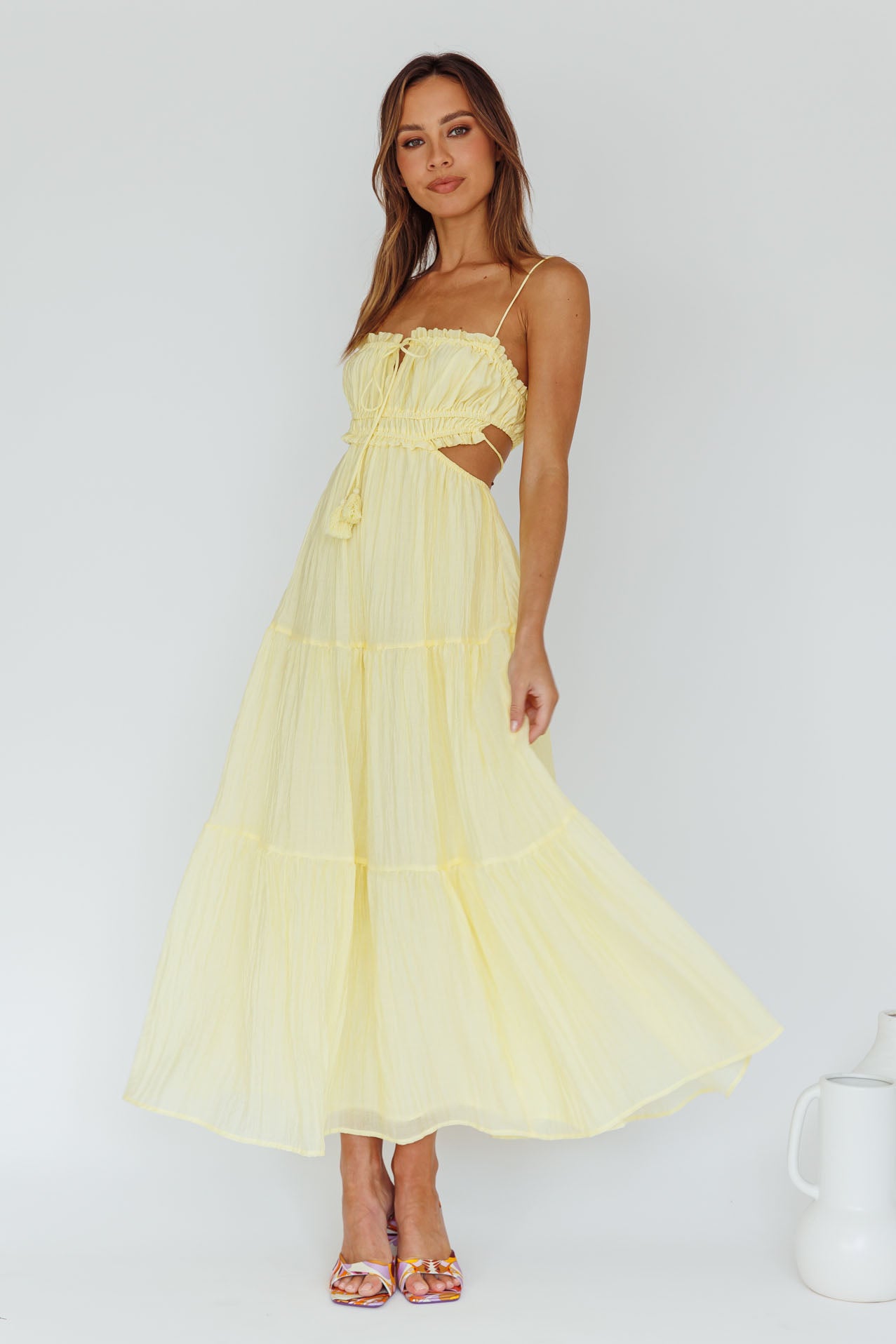 Eyona Cut-Out Waist Tie Maxi Dress Lemon by Selfie Leslie Australia
