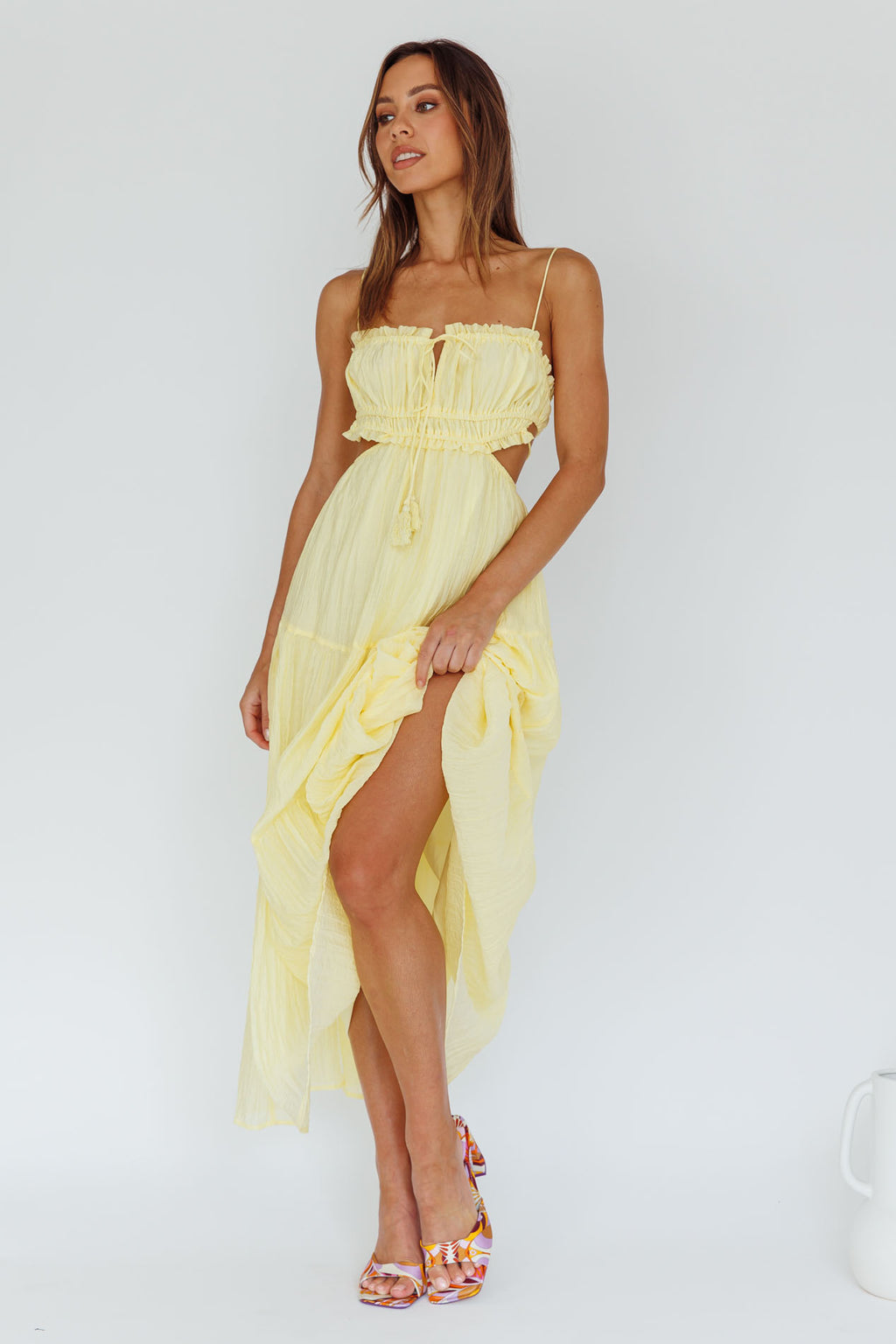Eyona Cut-Out Waist Tie Maxi Dress Lemon by Selfie Leslie Australia