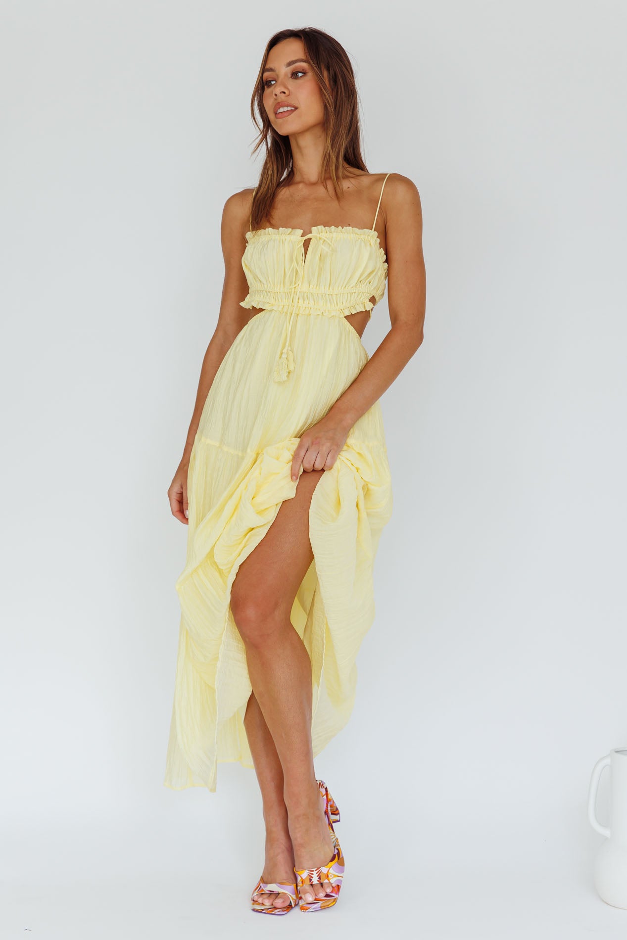 Eyona Cut-Out Waist Tie Maxi Dress Lemon by Selfie Leslie Australia