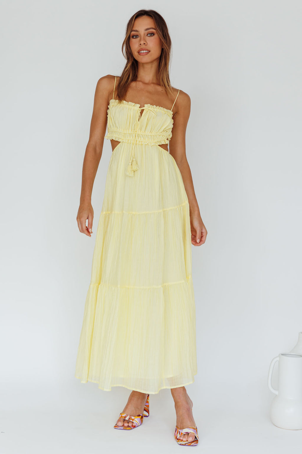 Eyona Cut-Out Waist Tie Maxi Dress Lemon by Selfie Leslie Australia