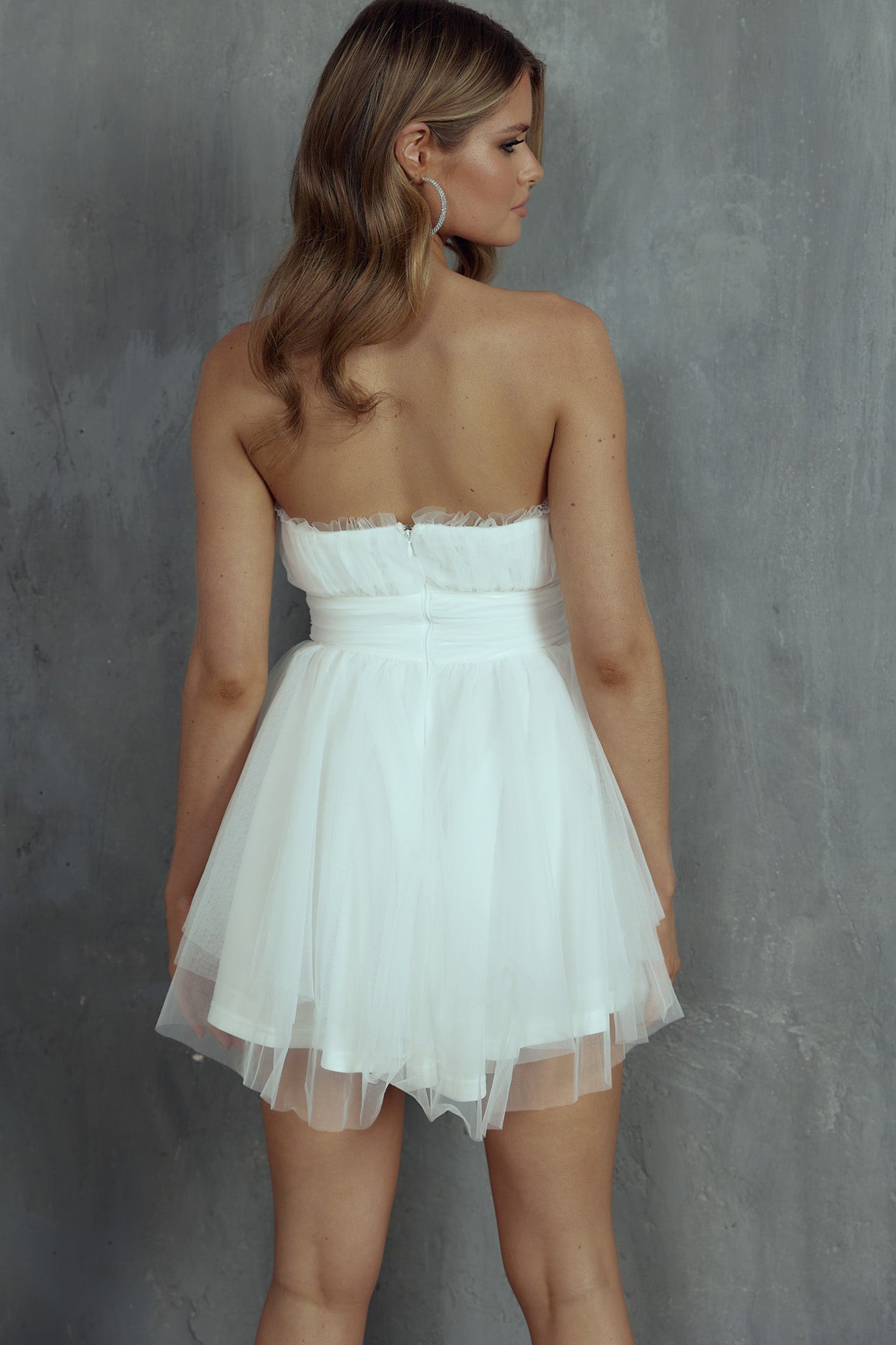Fayette Strapless Mesh Mini Dress White by Selfie Leslie