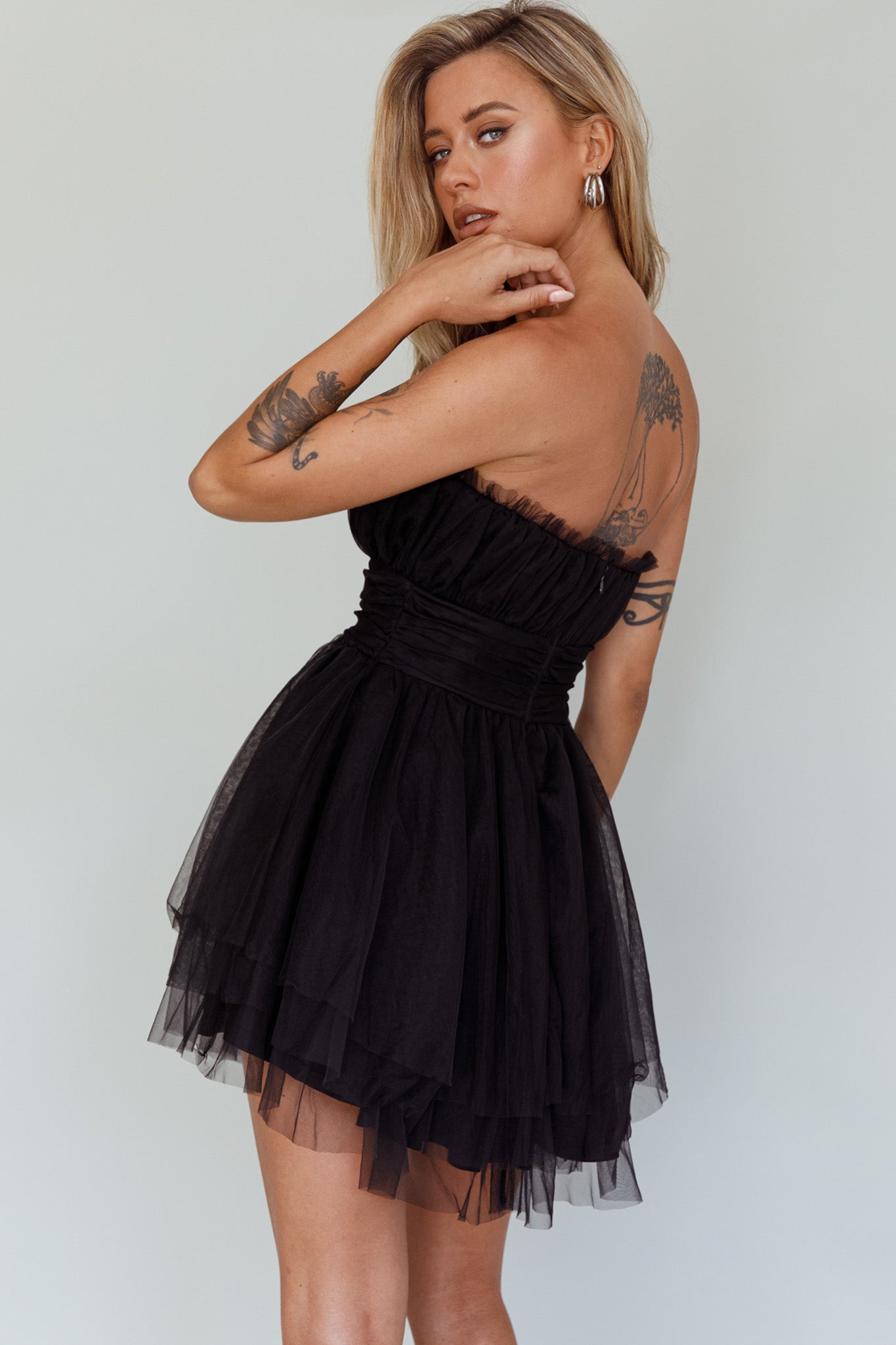 Fayette Strapless Mesh Mini Dress Black by Selfie Leslie Australia